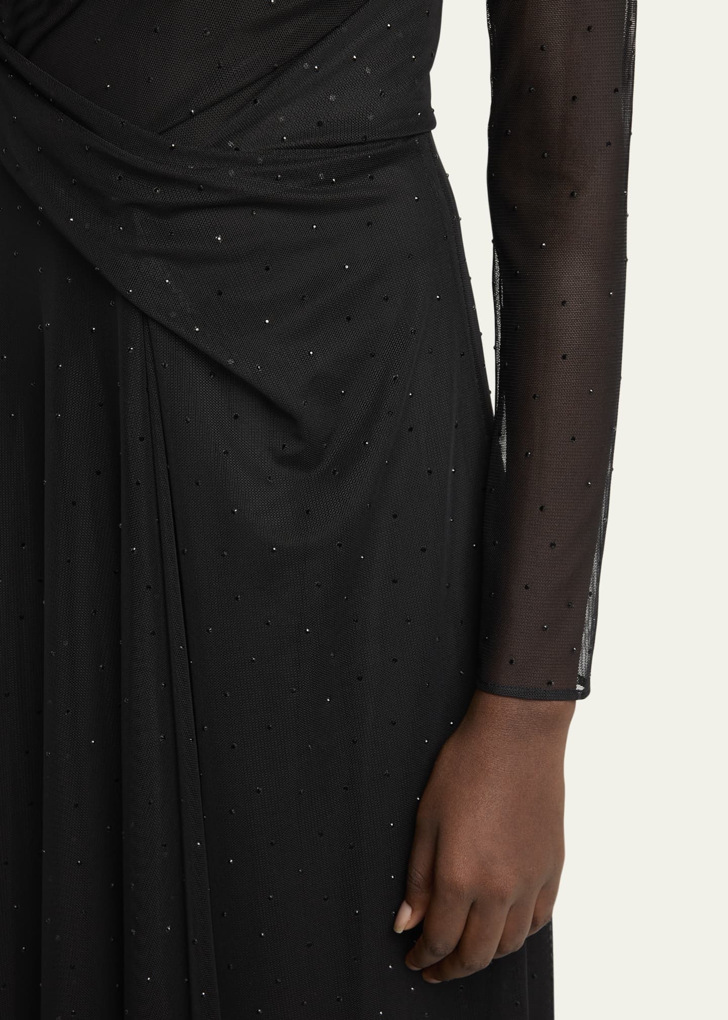 Talbot Runhof Crystal Tulle Sheer-Sleeve Midi Dress Image 5 of 5