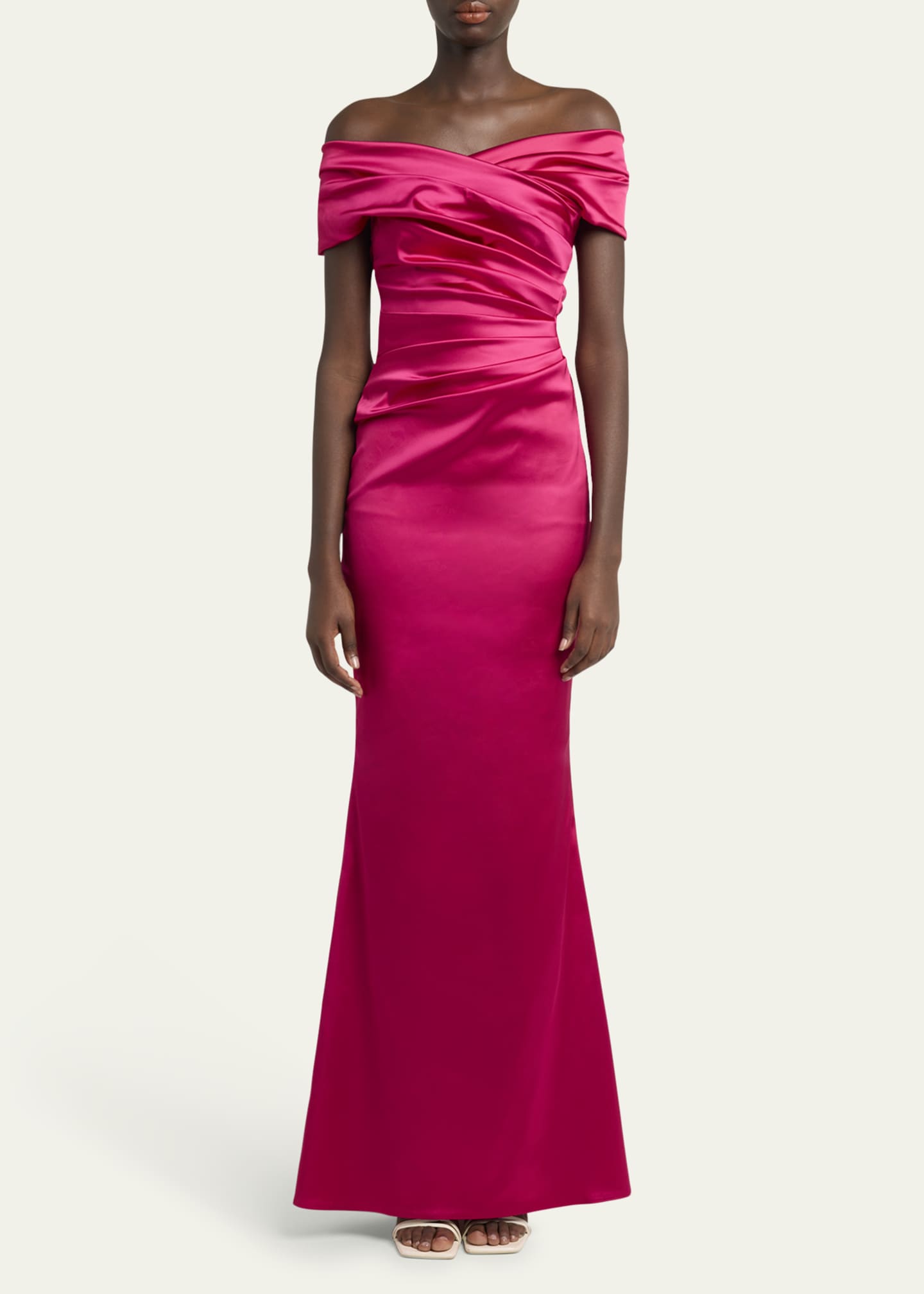 Talbot Runhof Off-Shoulder Trumpet Stretch Satin Gown Image 2 of 5
