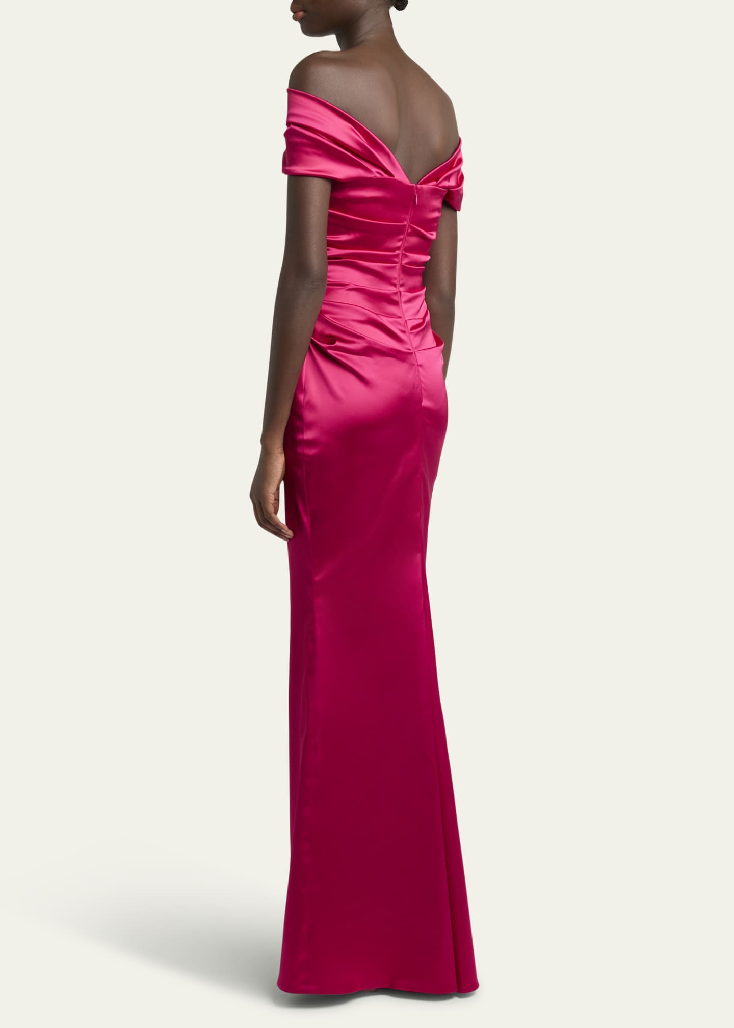 Talbot Runhof Off-Shoulder Trumpet Stretch Satin Gown Image 3 of 5