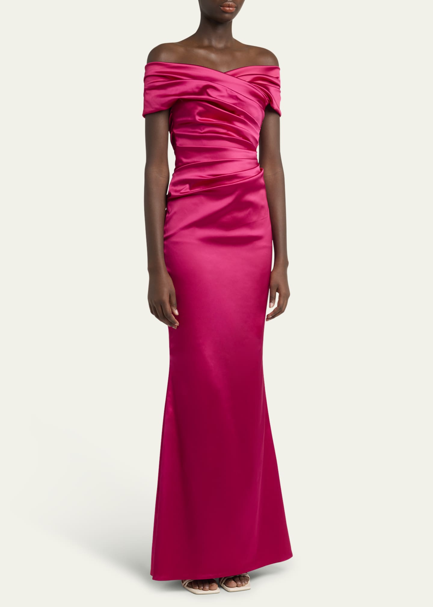 Talbot Runhof Off-Shoulder Trumpet Stretch Satin Gown Image 4 of 5