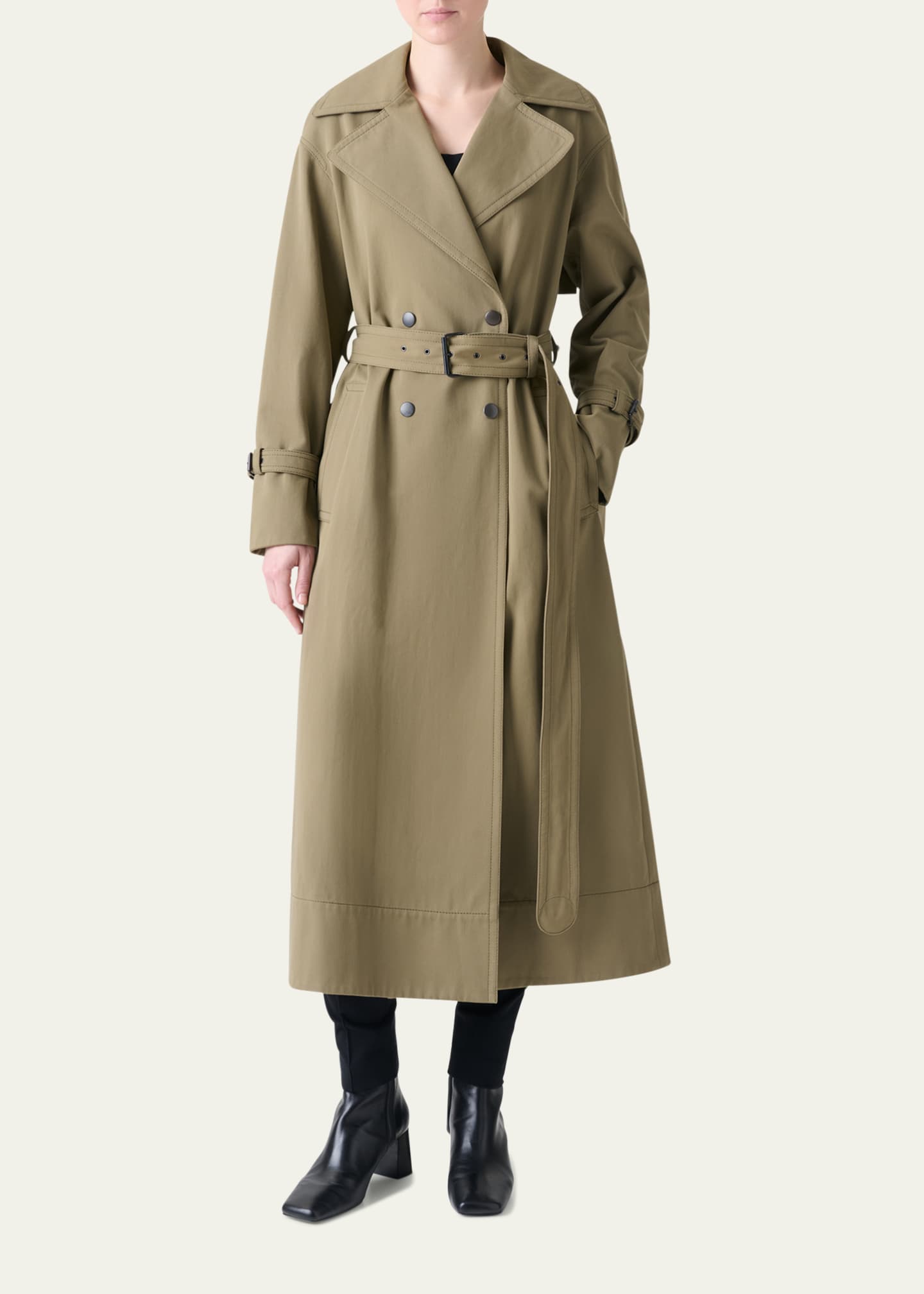 Akris punto Double-Breasted Water Resistant Belted Cotton Trench Coat Image 2 of 5
