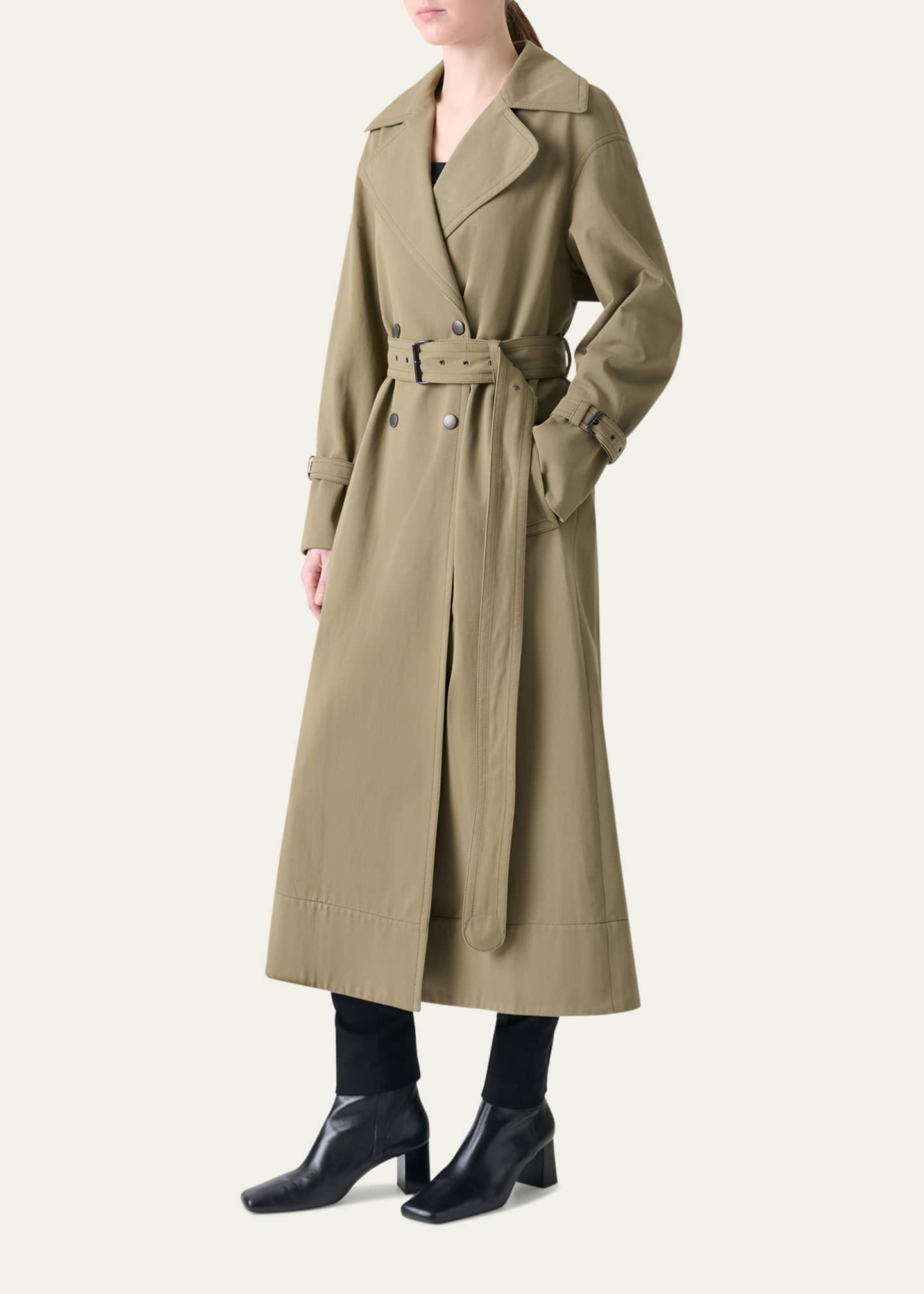 Akris punto Double-Breasted Water Resistant Belted Cotton Trench Coat Image 4 of 5