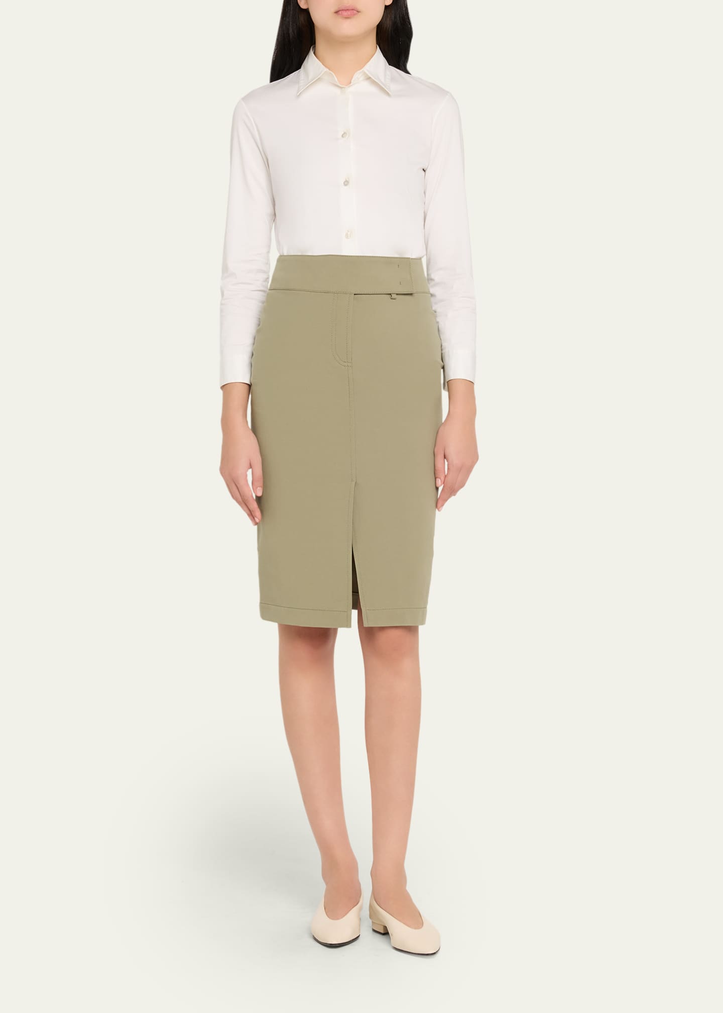 Akris punto Cotton Bi-Stretch Slit Skirt Image 2 of 5