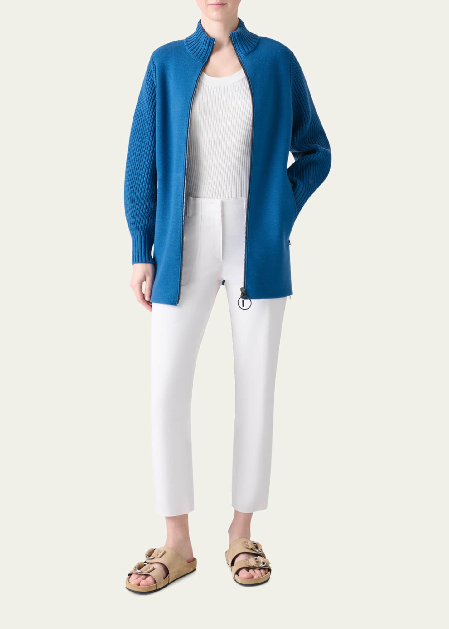 スイス製 アクリスプント AKRIS PUNTO 上質ウール M カーディガン Akris punto Zip-Front Wool-Blend Hoodie | Neiman Marcus