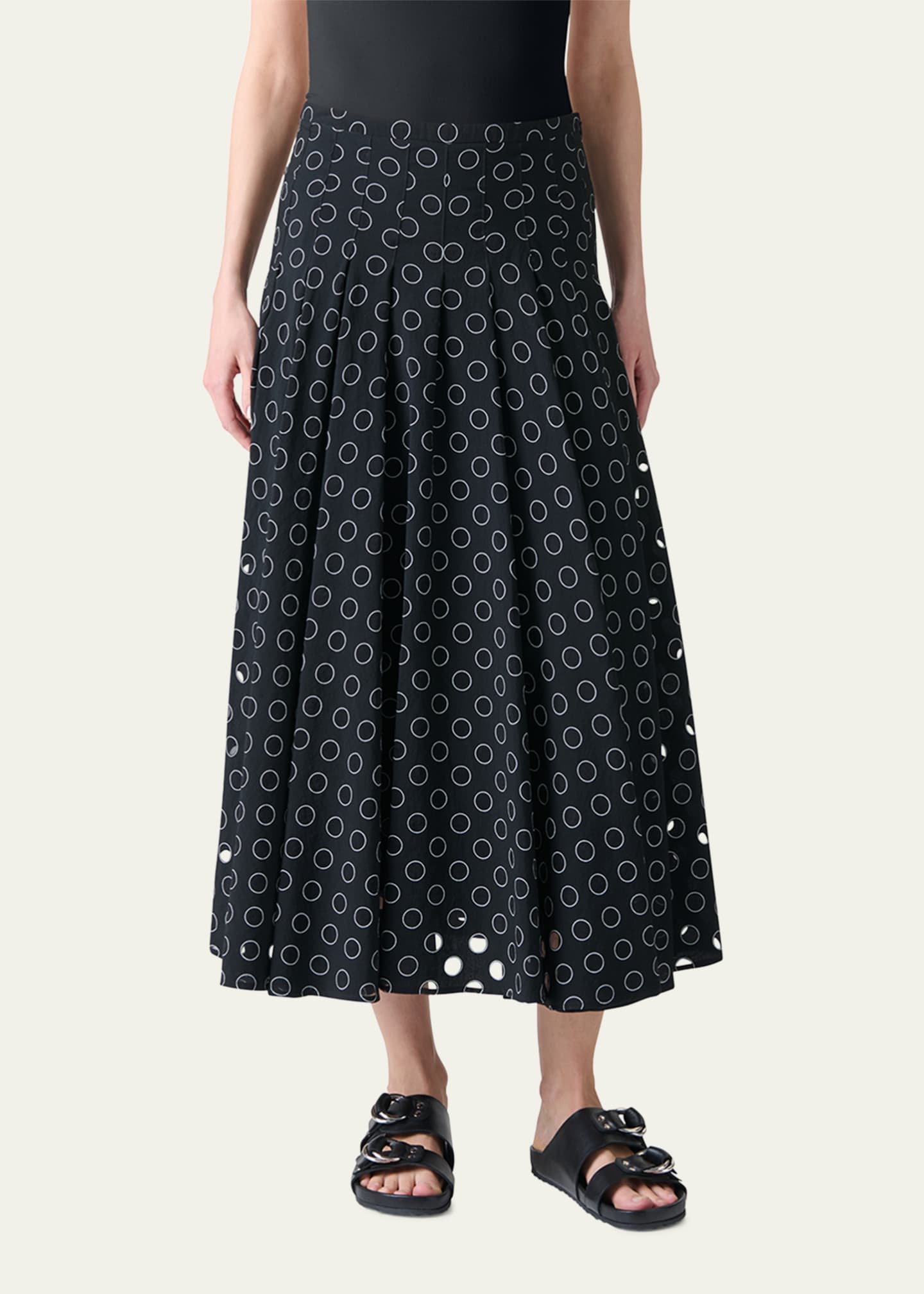 Akris punto Polka Dot Organzino Flared Pleated Skirt Image 2 of 5