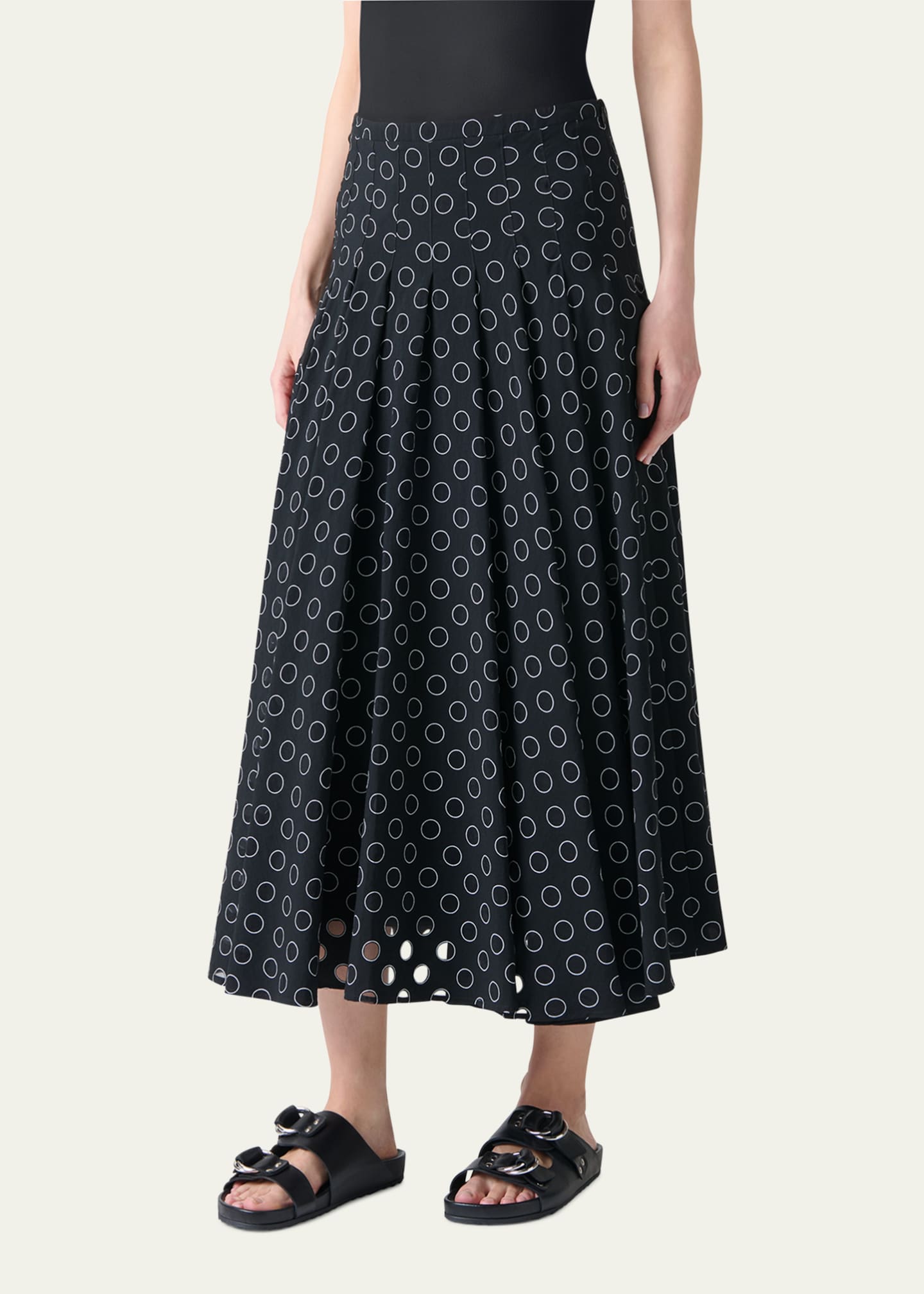 Akris punto Polka Dot Organzino Flared Pleated Skirt Image 4 of 5