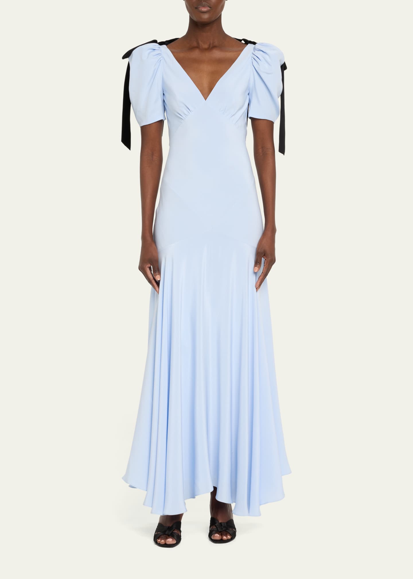 Rodarte Velvet Bow Silk Crepe Bias Maxi Dress Image 2 of 5