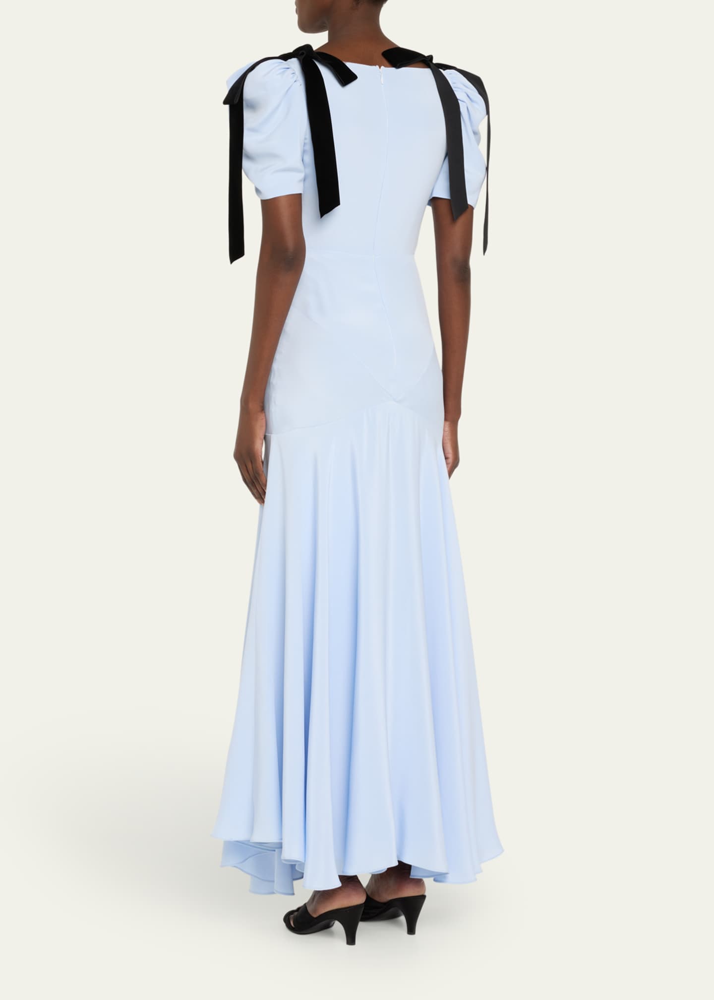 Rodarte Velvet Bow Silk Crepe Bias Maxi Dress Image 3 of 5