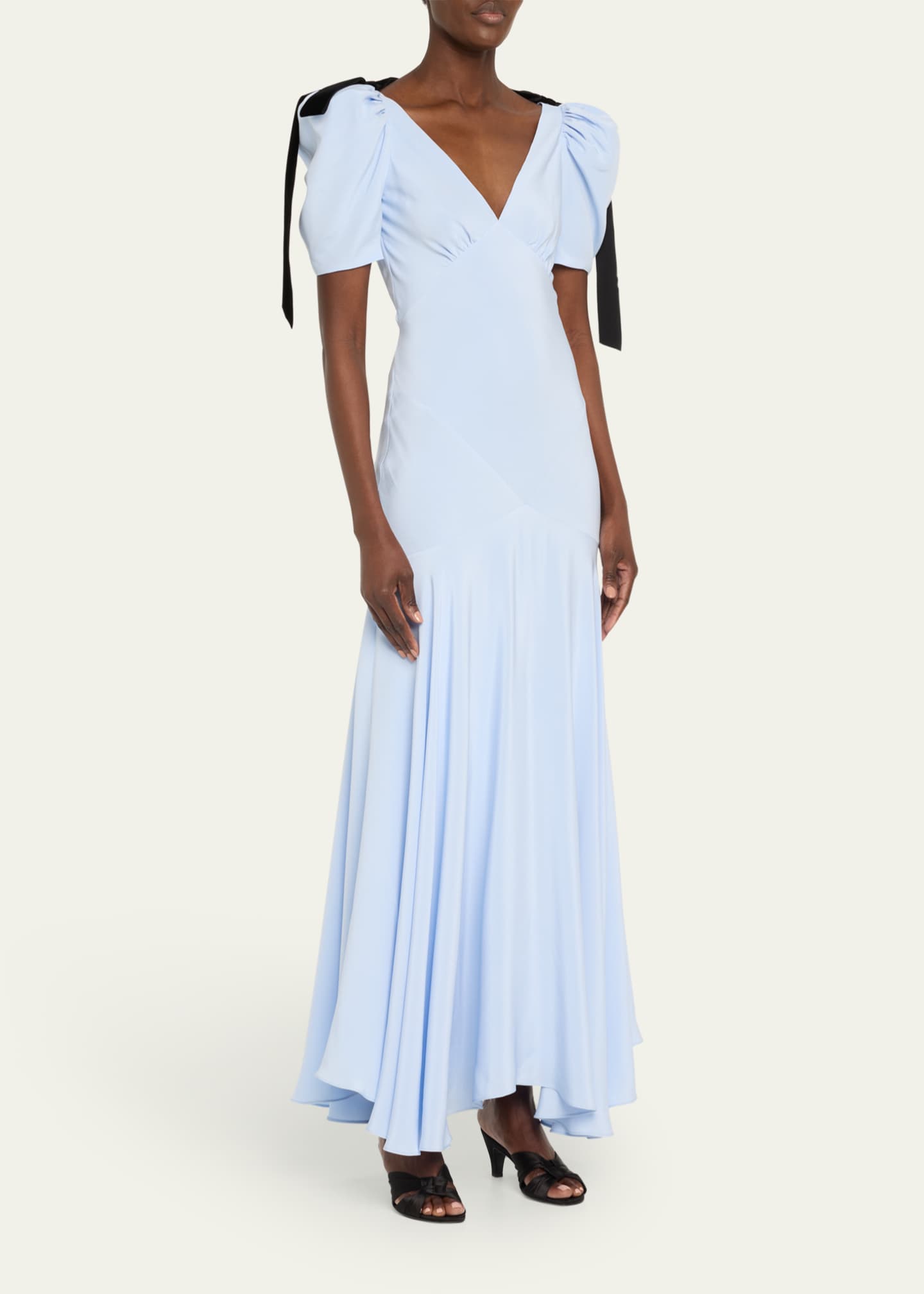 Rodarte Velvet Bow Silk Crepe Bias Maxi Dress Image 4 of 5