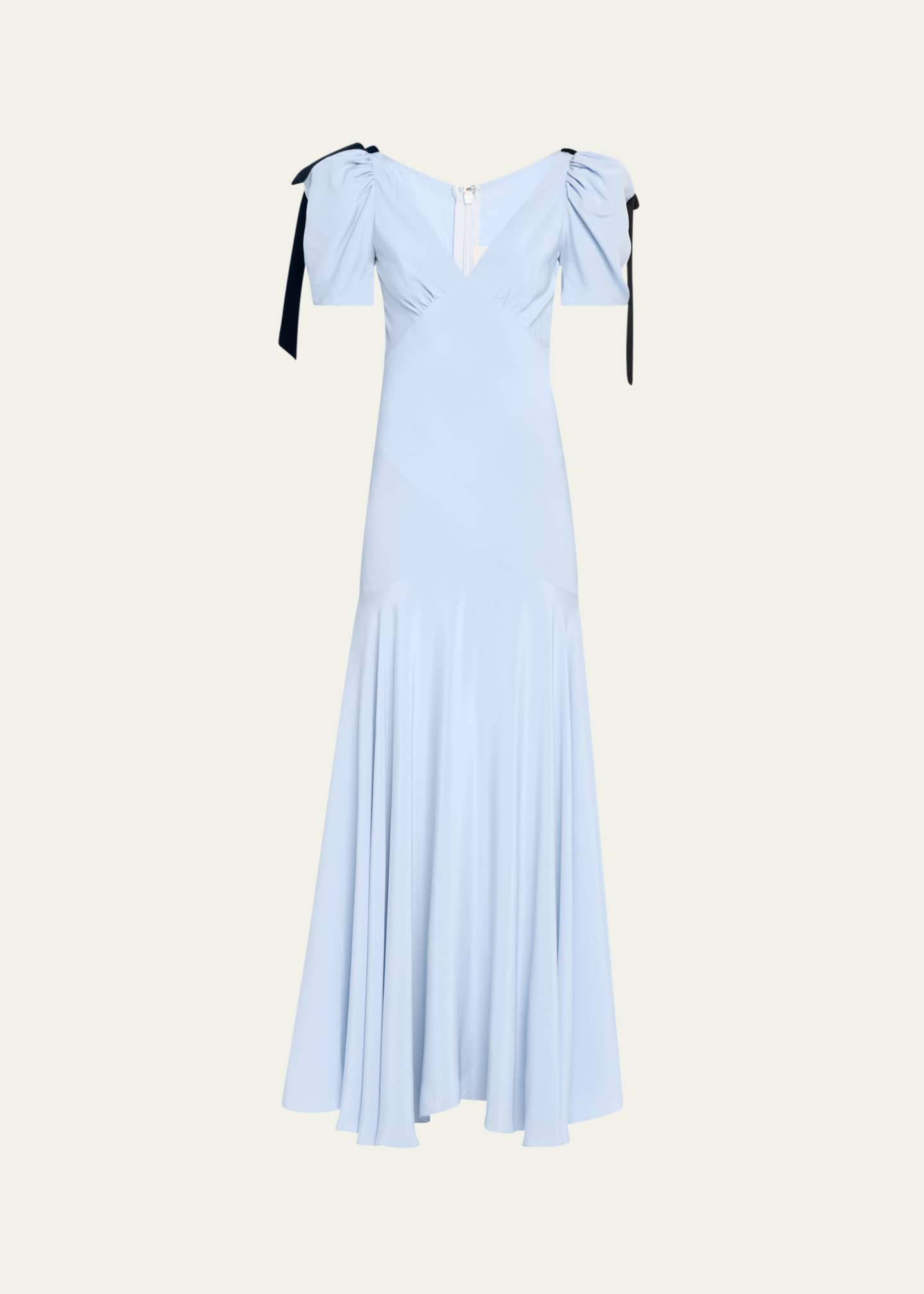 Rodarte Velvet Bow Silk Crepe Bias Maxi Dress Image 1 of 5