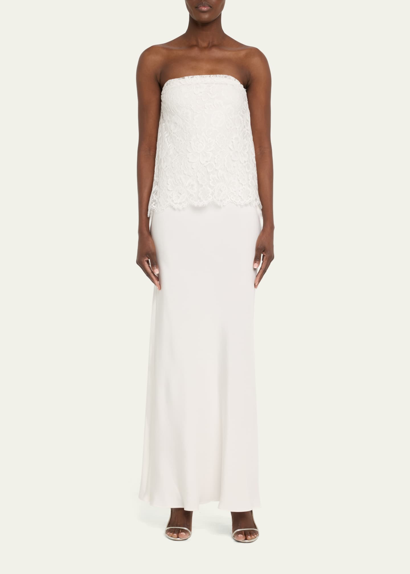 Rodarte Crepe Strapless Bias Gown with Lace Overlay Image 2 of 5