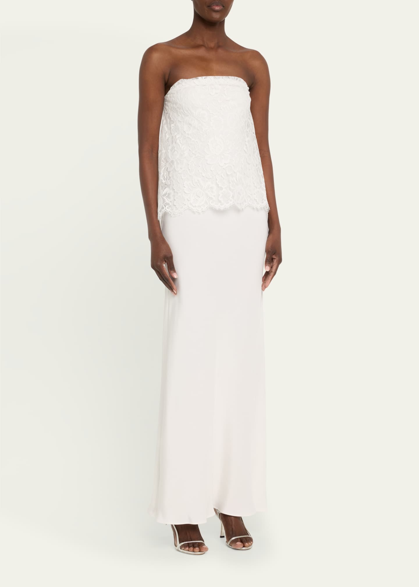 Rodarte Crepe Strapless Bias Gown with Lace Overlay Image 4 of 5