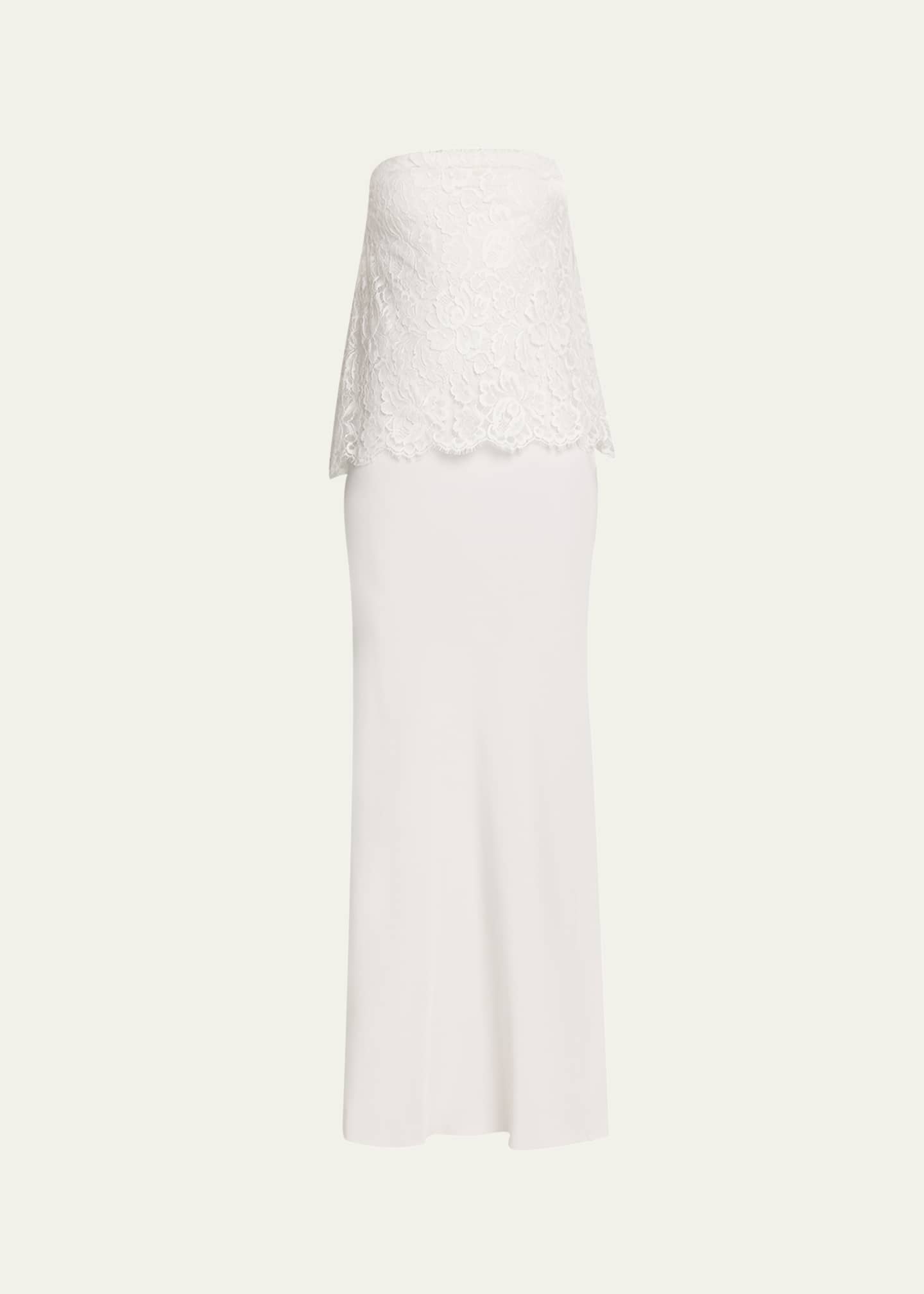 Rodarte Crepe Strapless Bias Gown with Lace Overlay Image 1 of 5