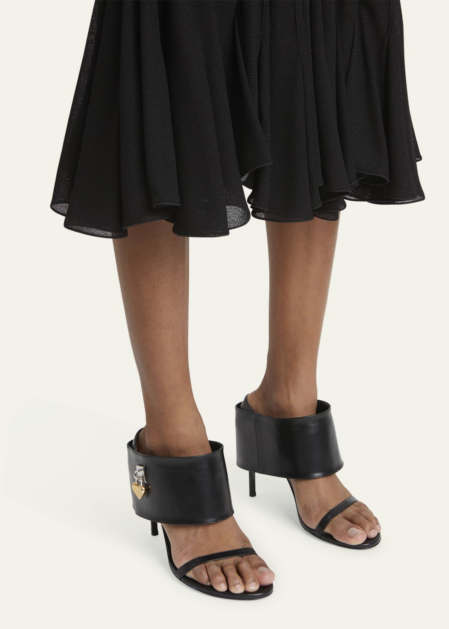 Givenchy Shark Leather Lock Ankle-Cuff Sandals Image 2 of 6
