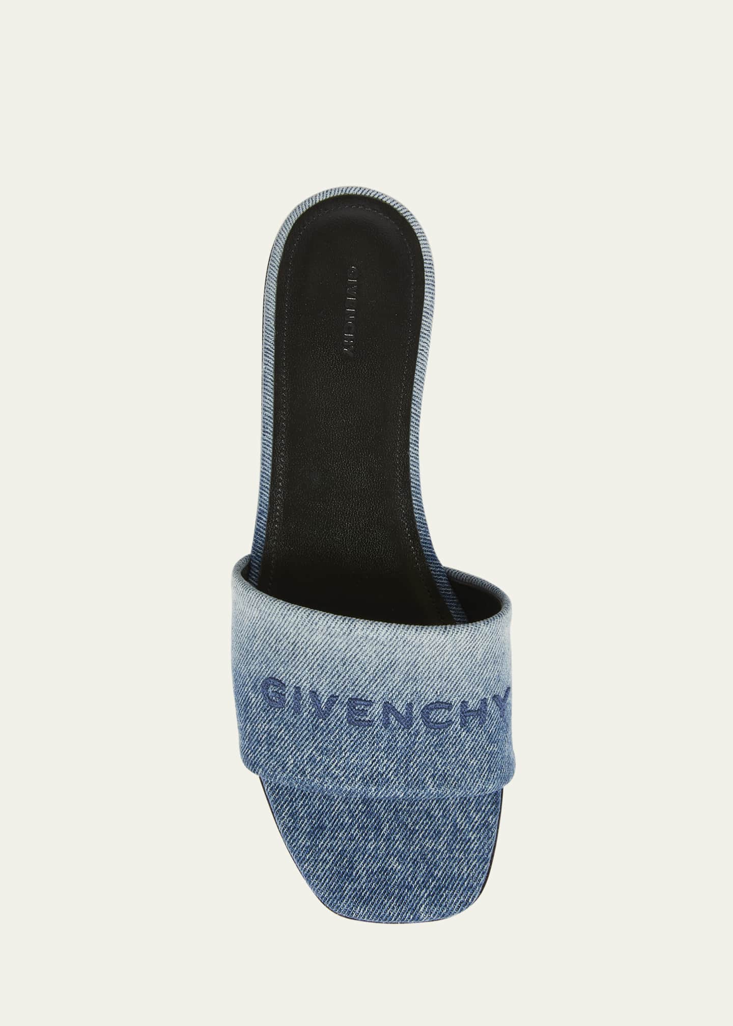 Givenchy 4G Embroidered Denim Flat Slide Sandals Image 4 of 4