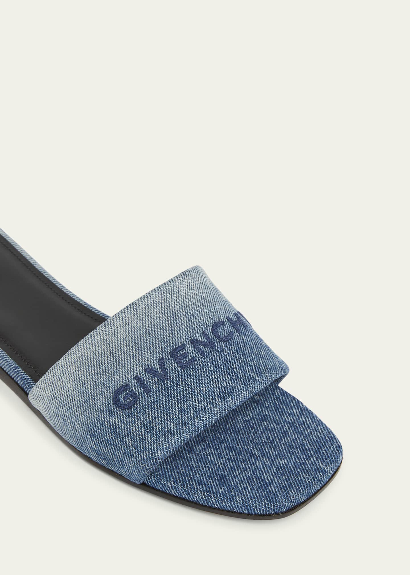 Givenchy 4G Embroidered Denim Flat Slide Sandals Image 3 of 4