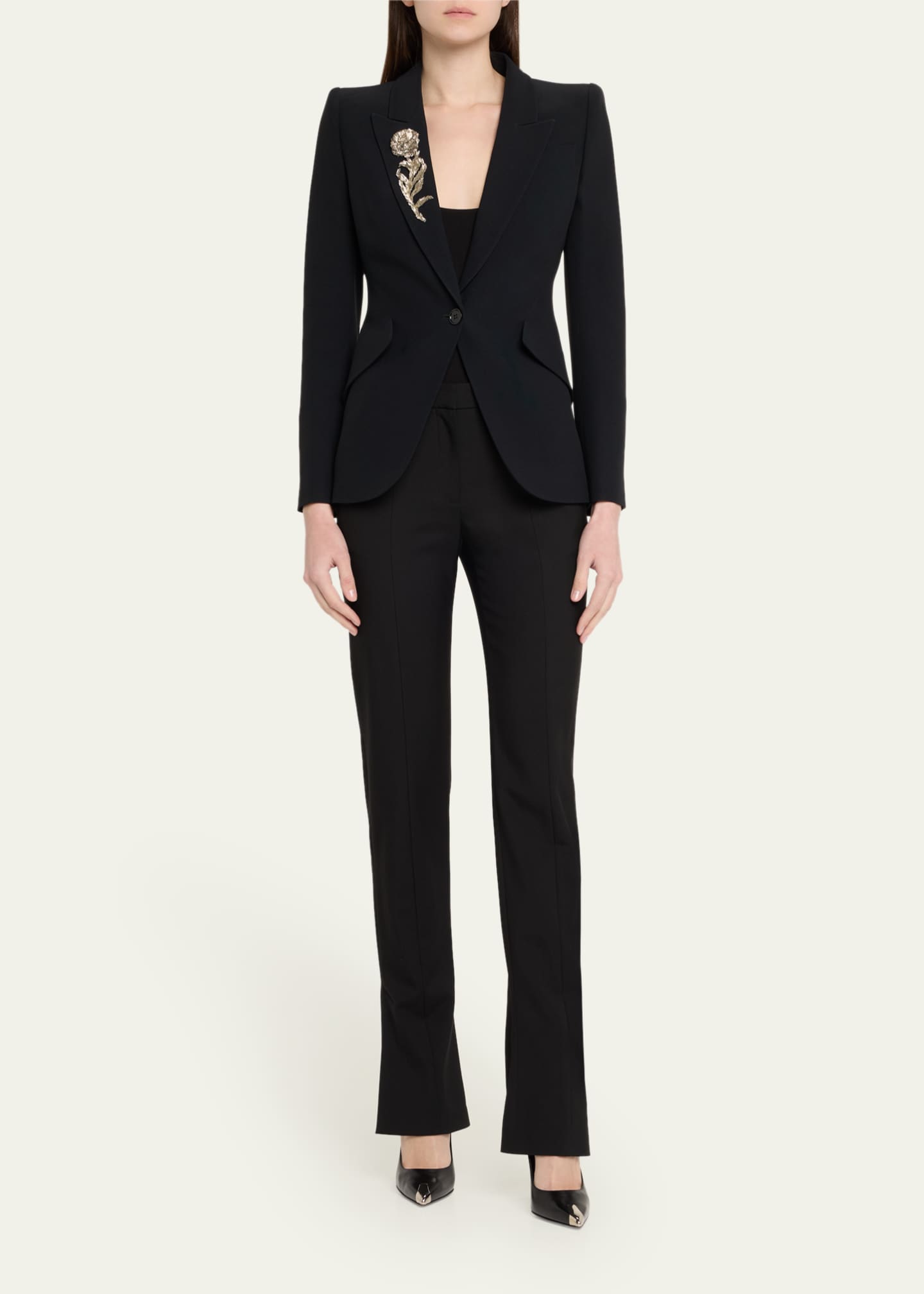 McQueen Crystal Rose Embroidered Single-Breasted Blazer Image 2 of 5
