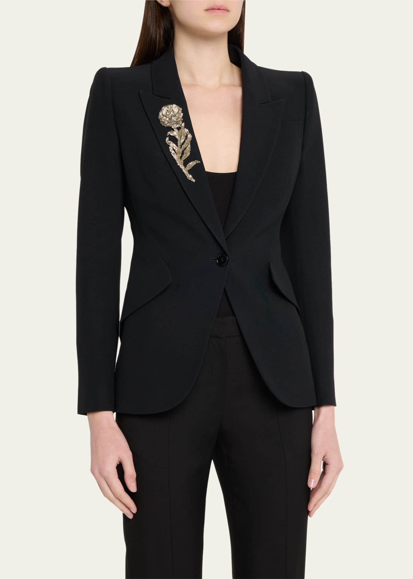 McQueen Crystal Rose Embroidered Single-Breasted Blazer Image 4 of 5