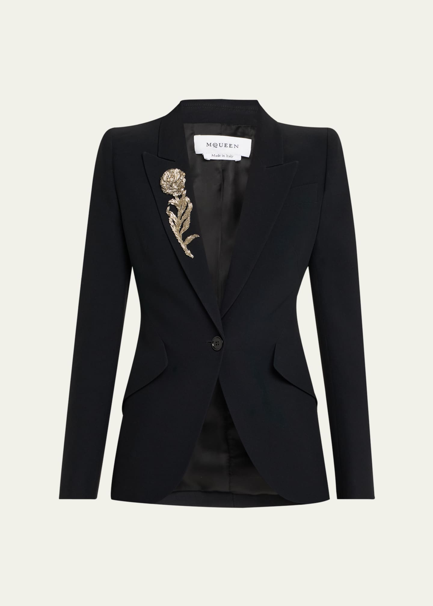 McQueen Crystal Rose Embroidered Single-Breasted Blazer Image 1 of 5