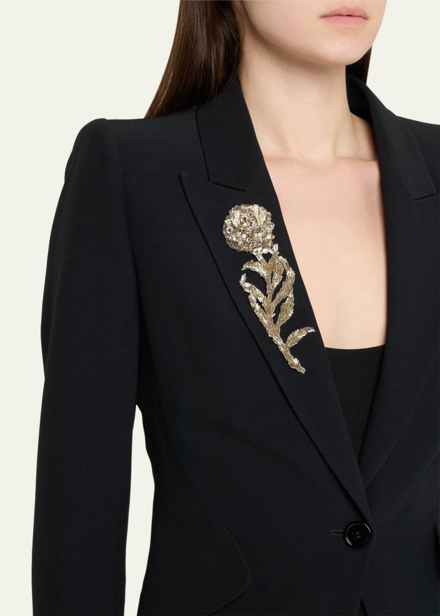 McQueen Crystal Rose Embroidered Single-Breasted Blazer Image 5 of 5