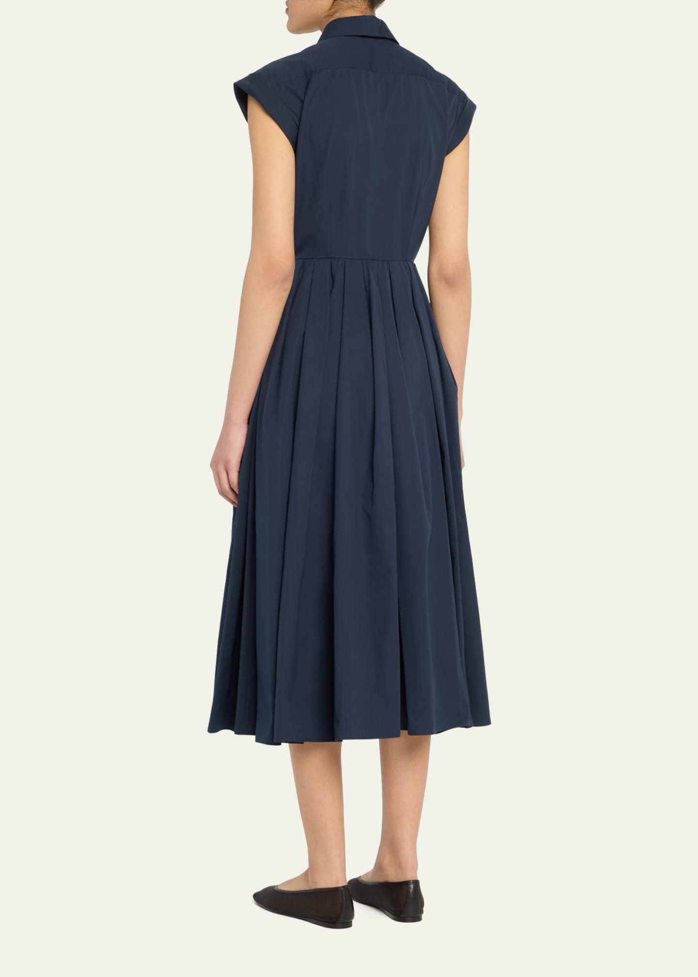 McQueen Cap-Sleeve Pleated Midi Shirtdress Image 3 of 5