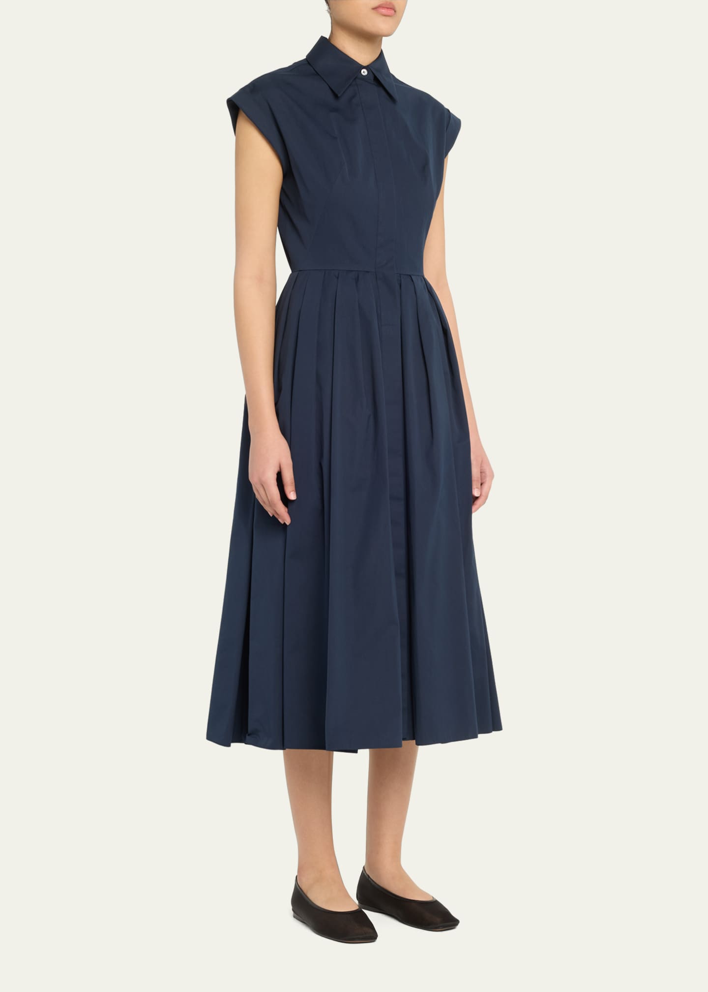 McQueen Cap-Sleeve Pleated Midi Shirtdress Image 4 of 5