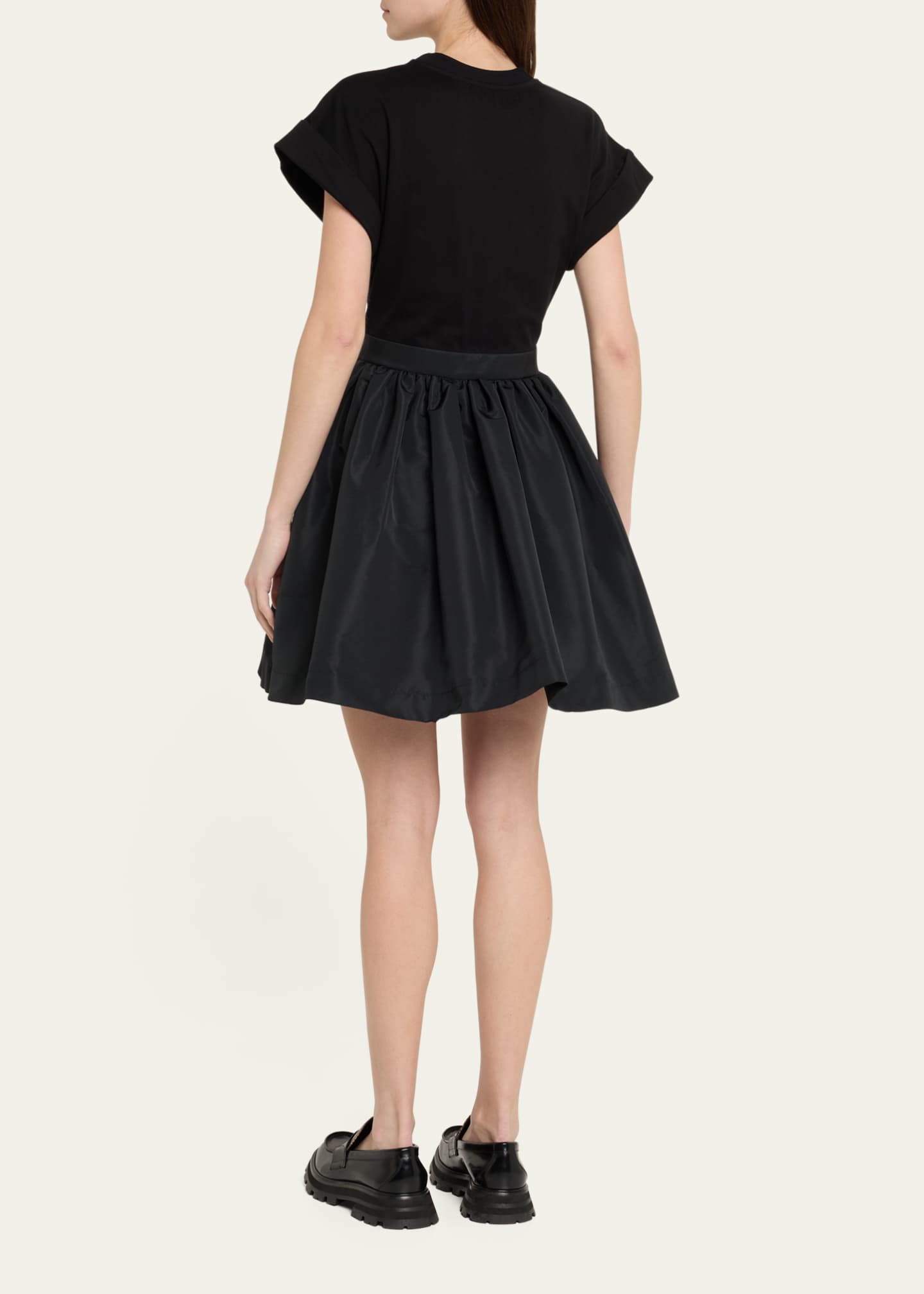 McQueen Crystal Flower Short-Sleeve Flare Mini Dress Image 3 of 5