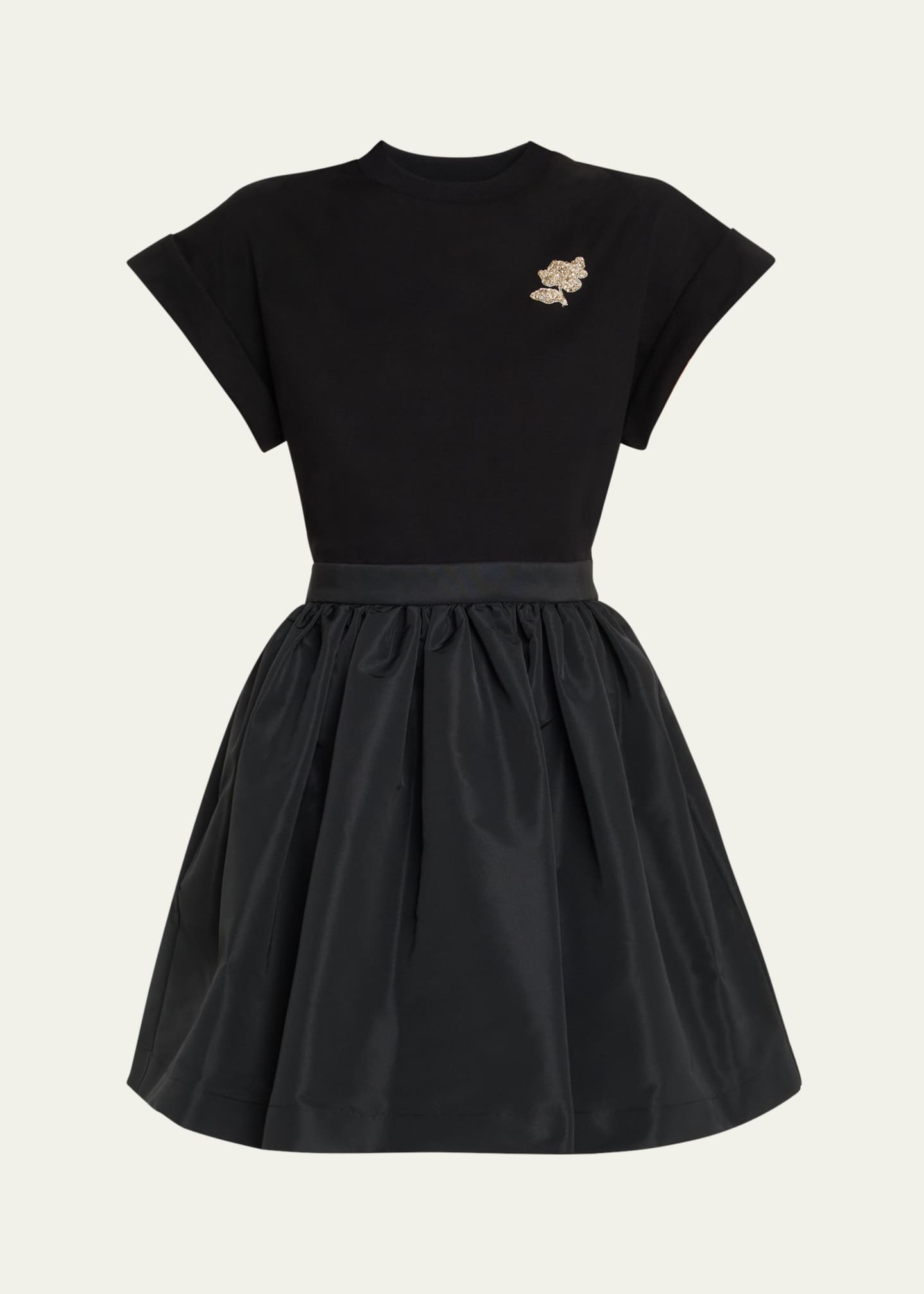 McQueen Crystal Flower Short-Sleeve Flare Mini Dress Image 1 of 5