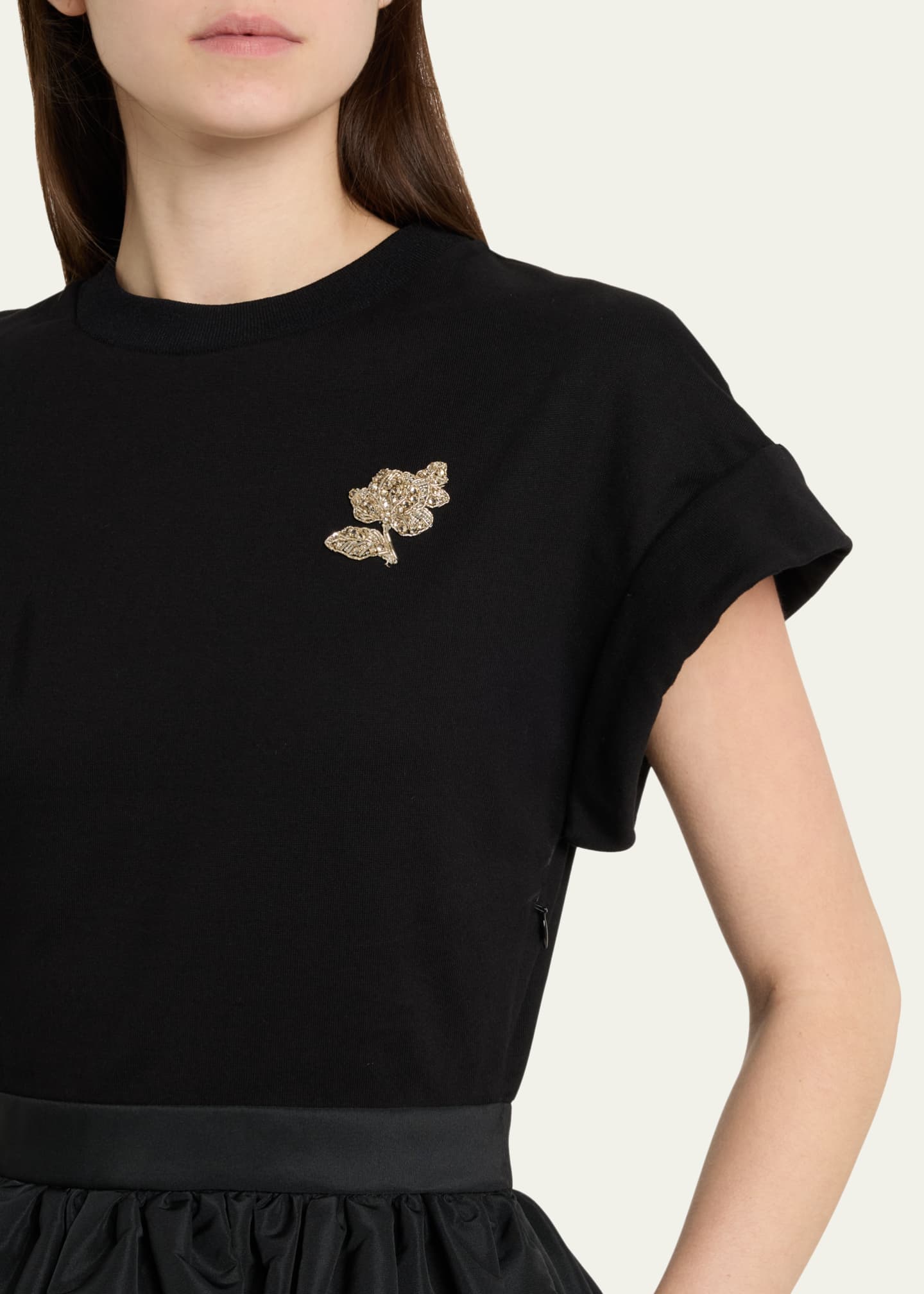 McQueen Crystal Flower Short-Sleeve Flare Mini Dress Image 5 of 5