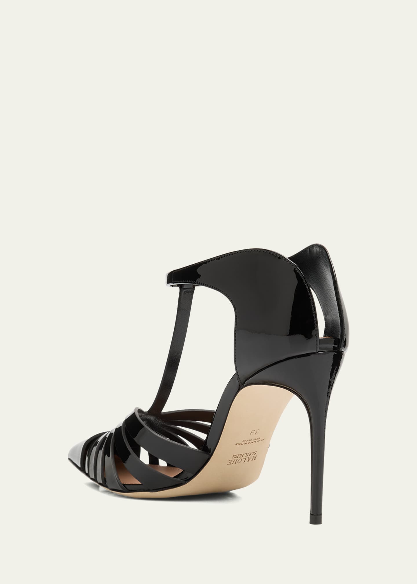 Jennifer Caged Patent Leather T-Strap Pumps