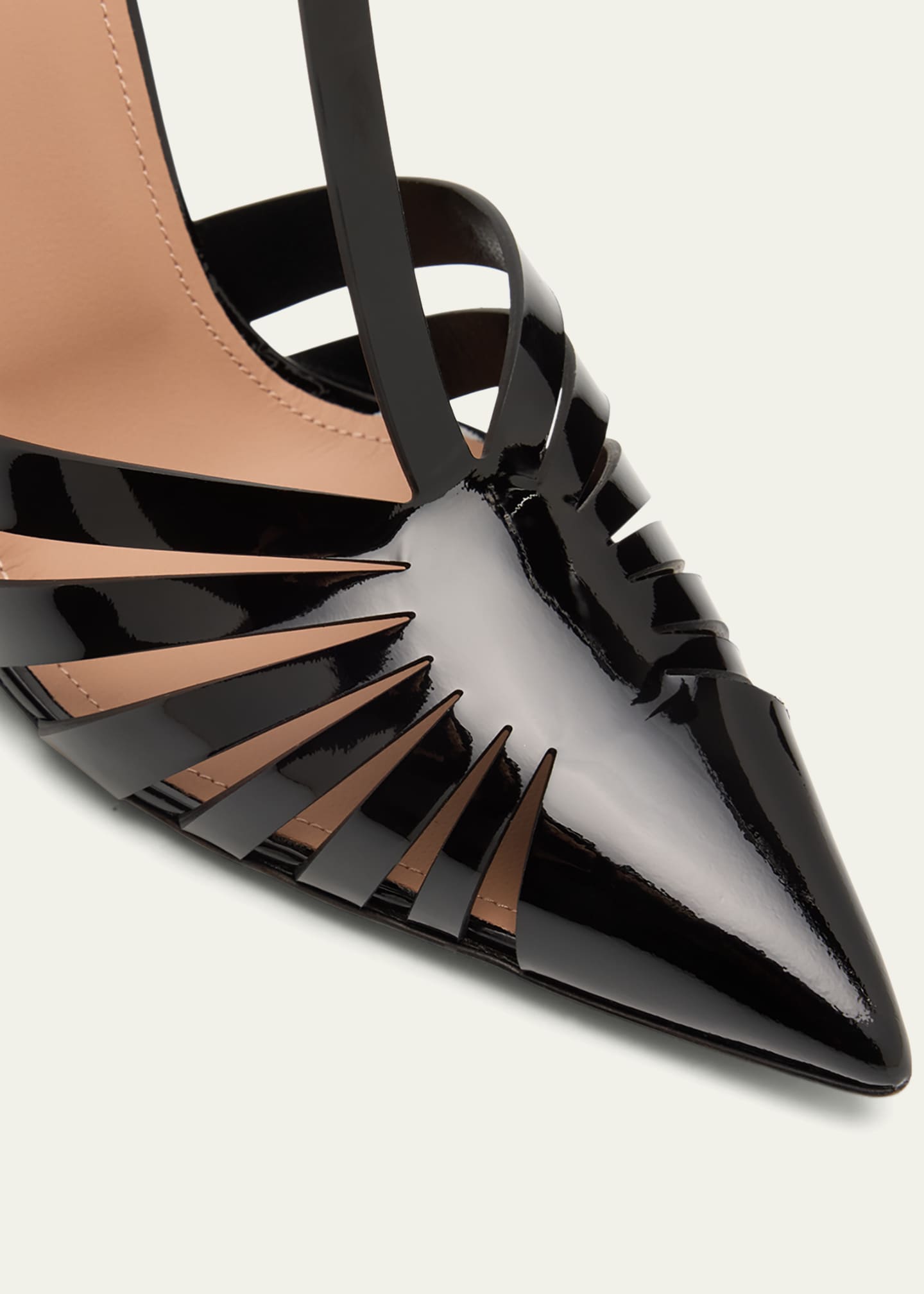 Jennifer Caged Patent Leather T-Strap Pumps