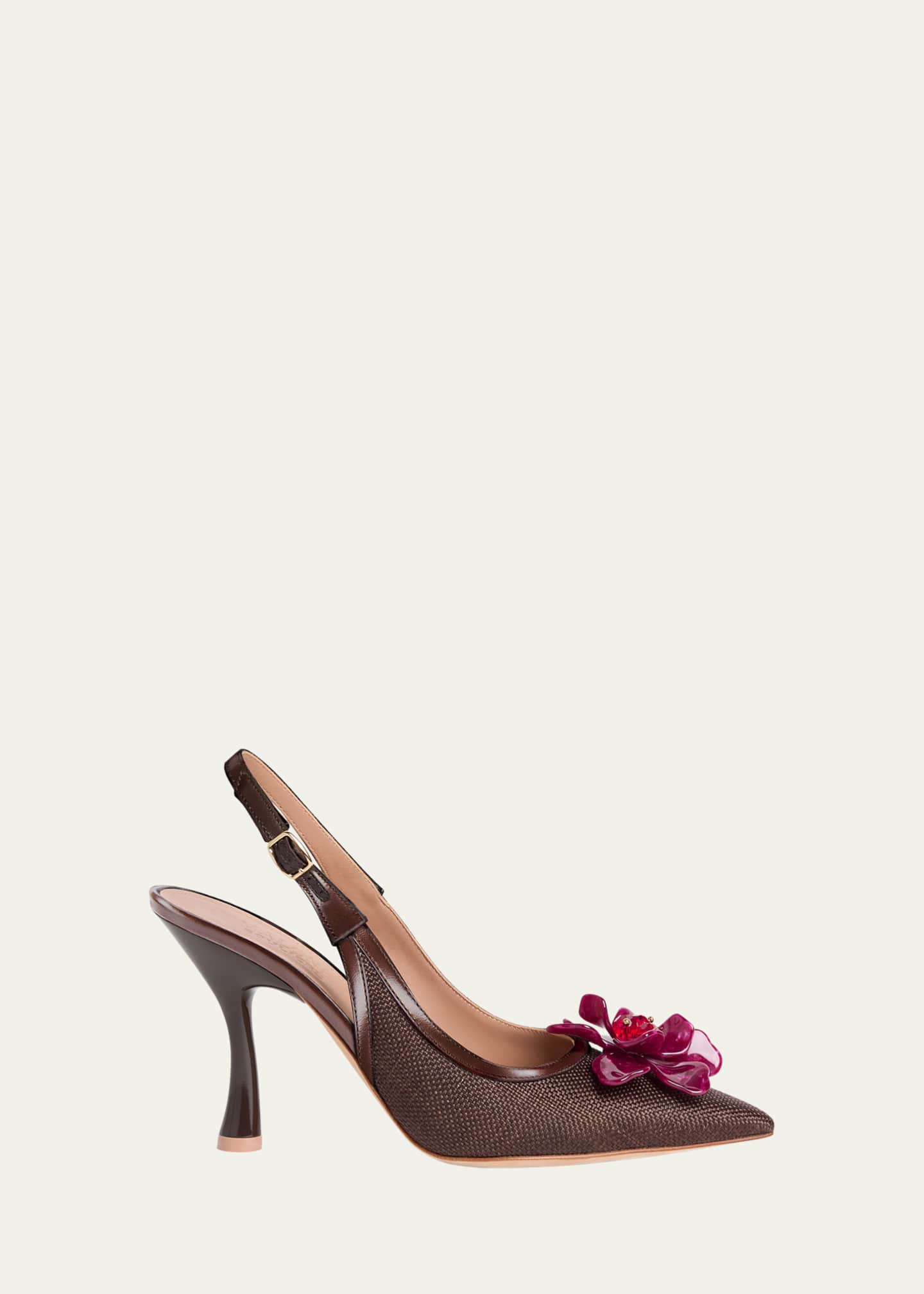 Chrissy Flower Raffia Leather Slingback Pumps