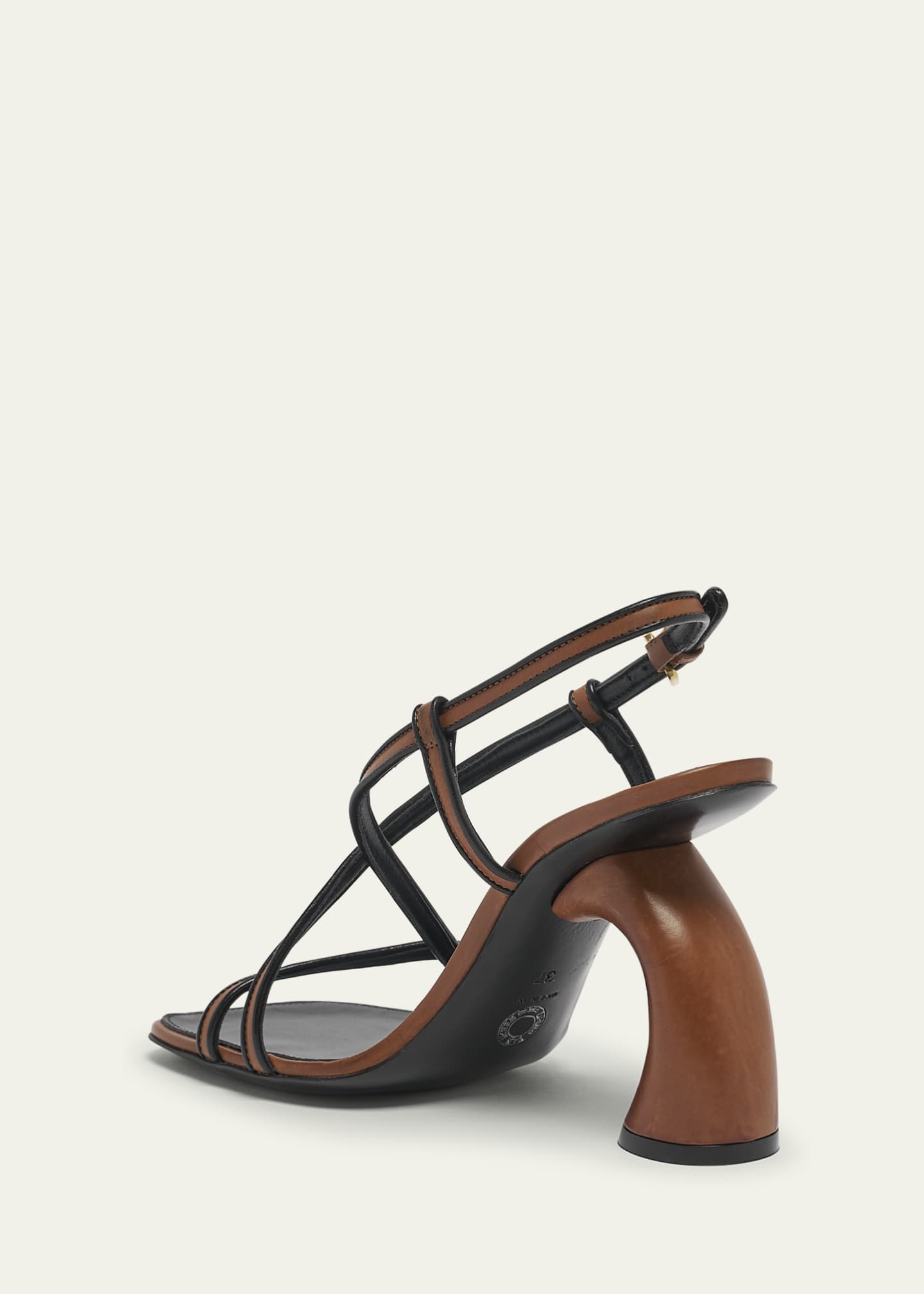 Strappy Curved-Heel Leather Sandals