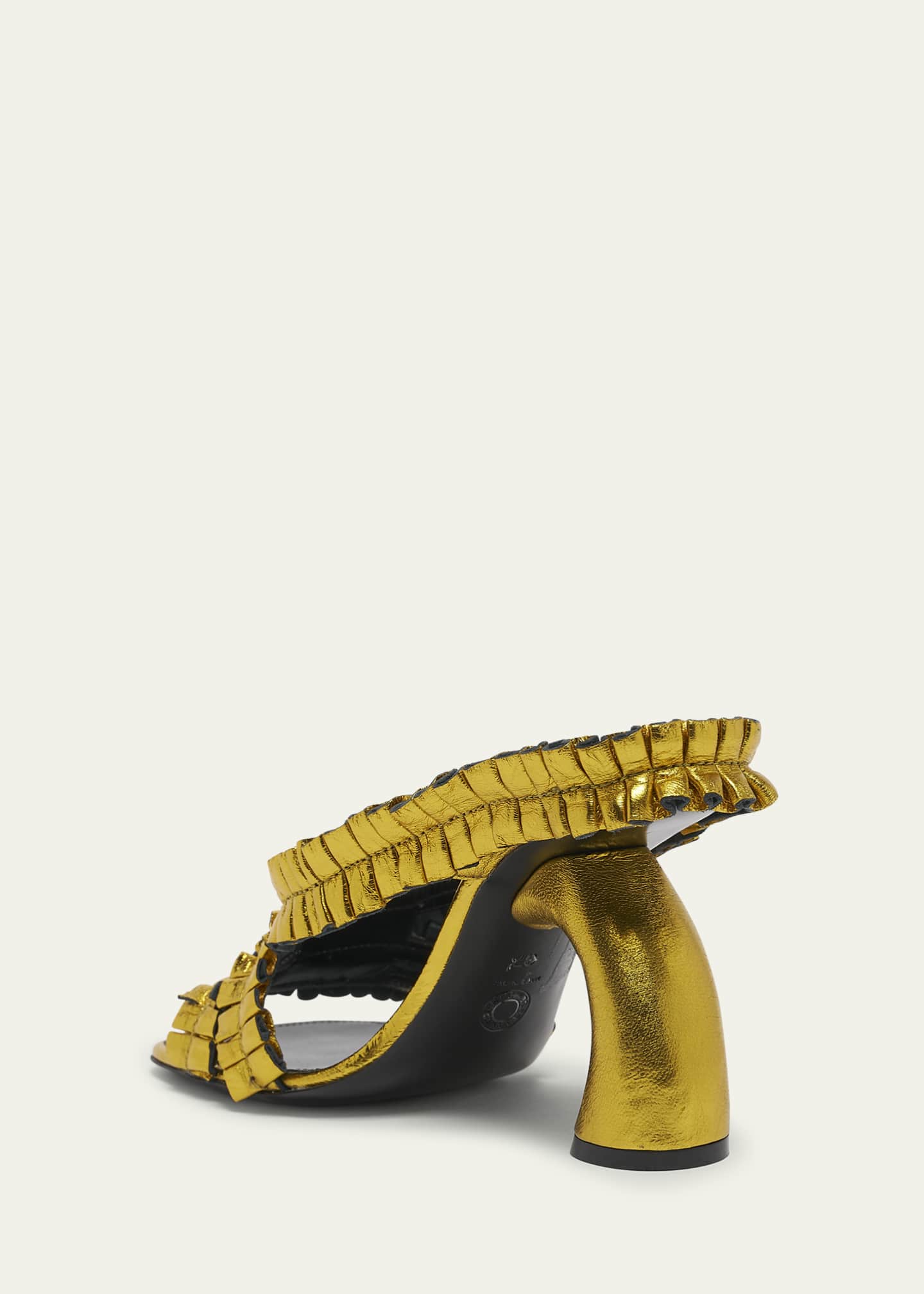 Dries Van Noten Curved-Heel Ruffled Metallic Leather Sandals Image 2 of 3