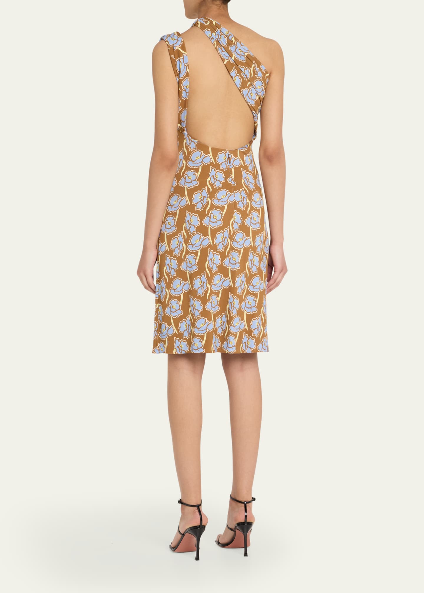 Versace Floral Print One-Shoulder Backless Crepe Cocktail Dress Image 3 of 5