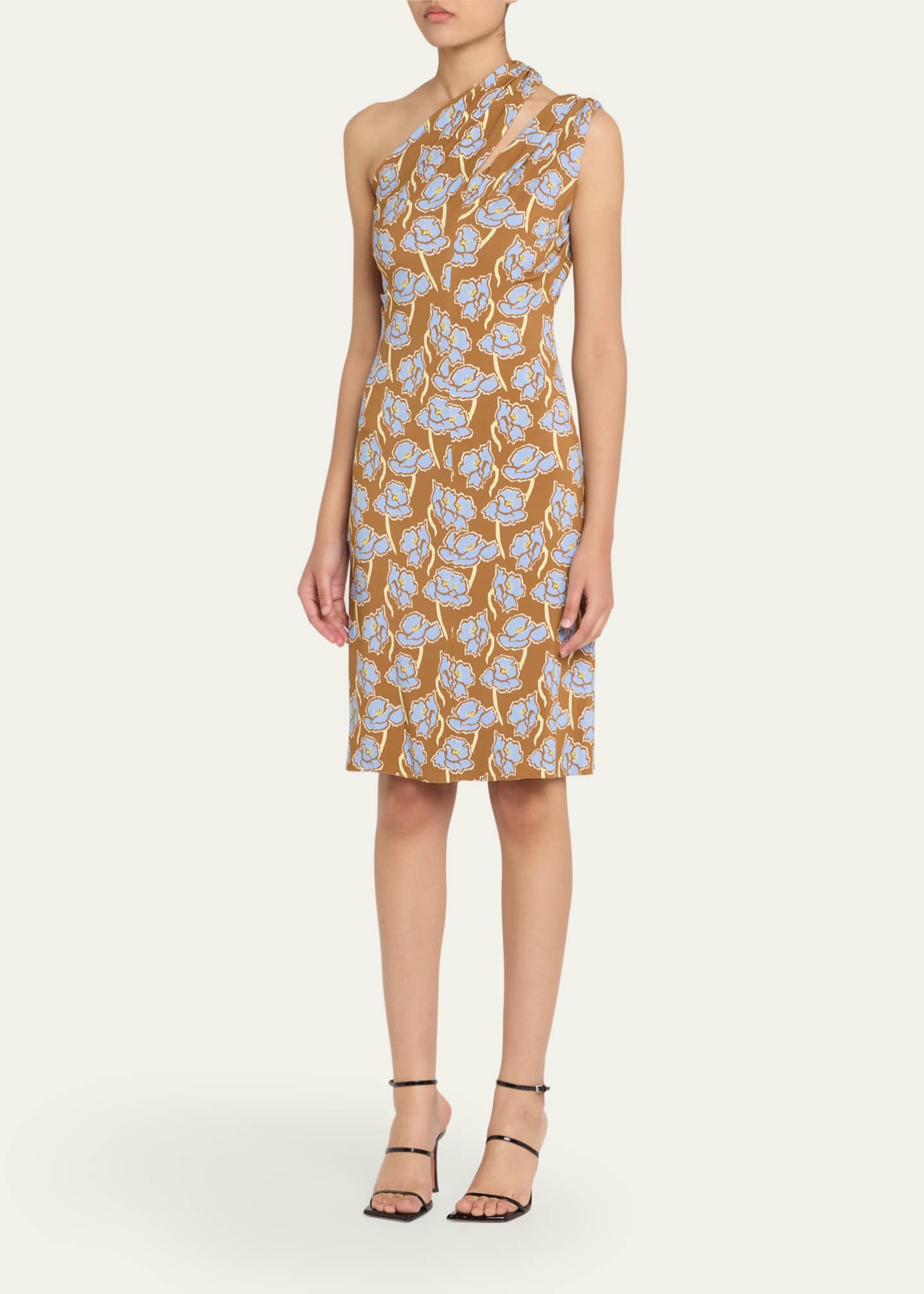 Versace Floral Print One-Shoulder Backless Crepe Cocktail Dress Image 4 of 5