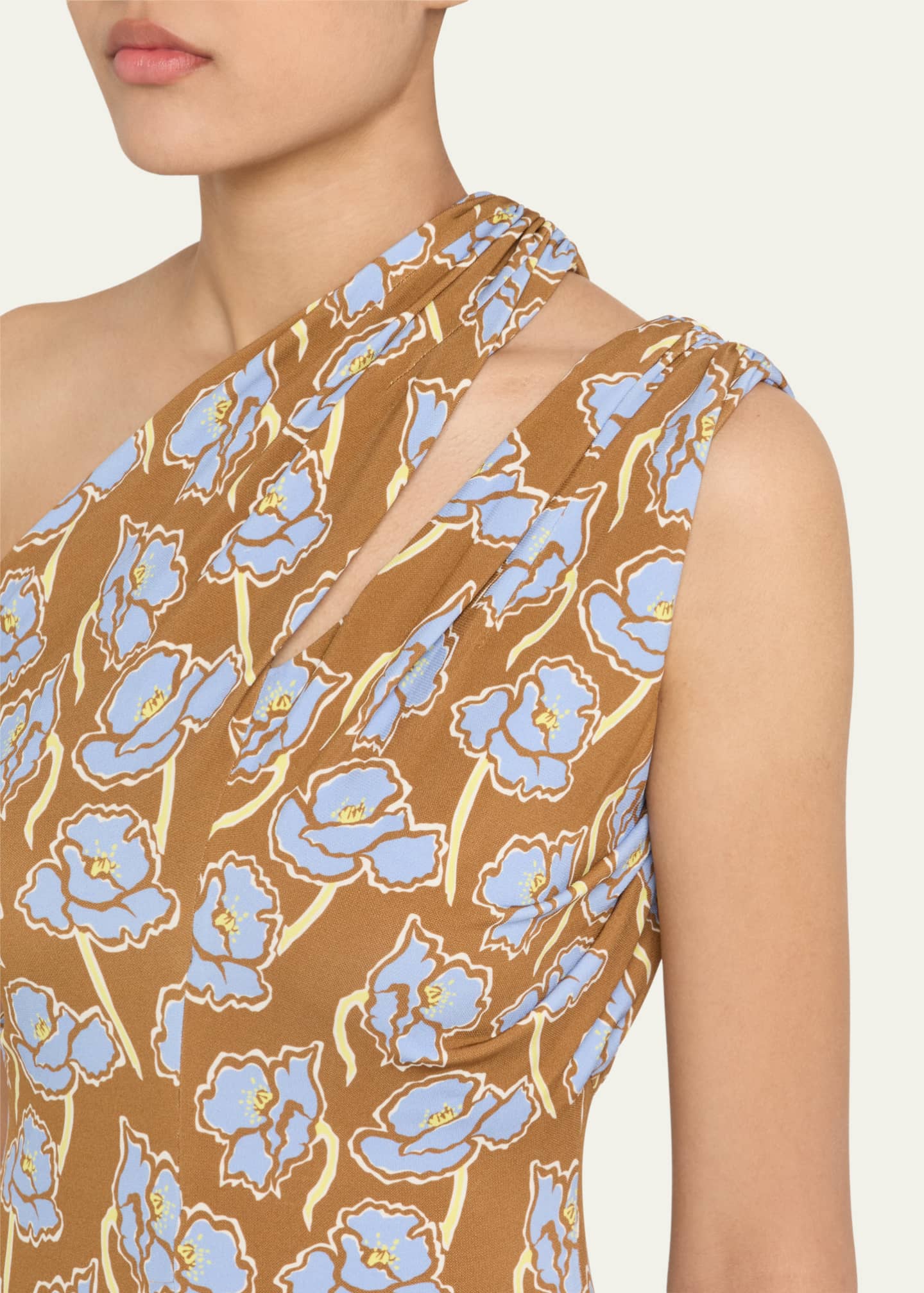 Versace Floral Print One-Shoulder Backless Crepe Cocktail Dress Image 5 of 5