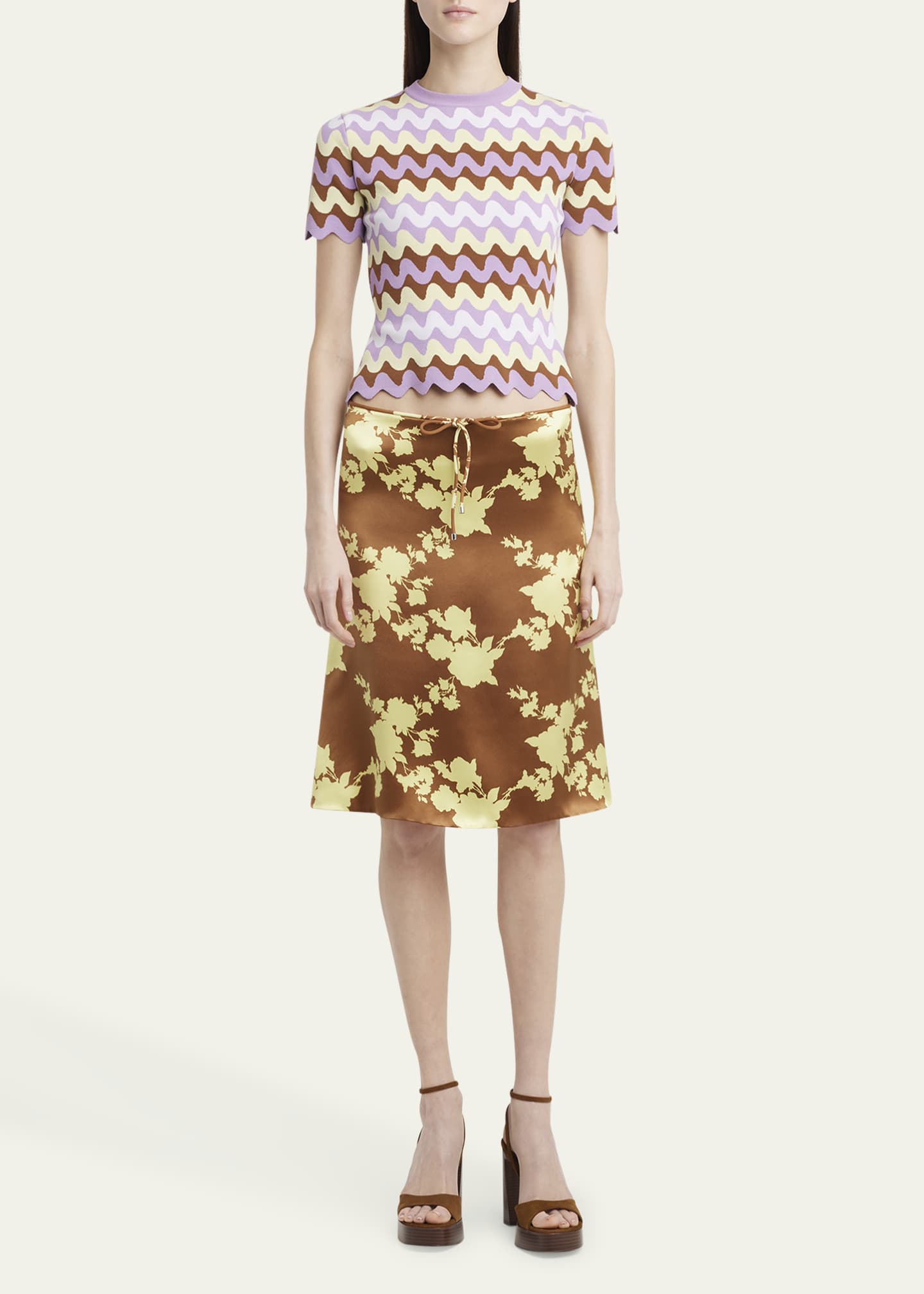 Versace Wild Rose Drawstring Satin Crepe Skirt Image 2 of 5