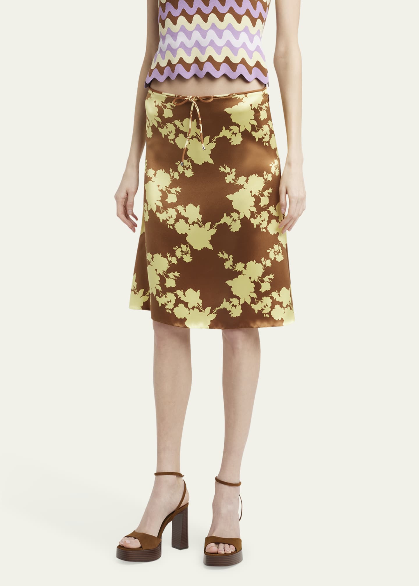 Versace Wild Rose Drawstring Satin Crepe Skirt Image 4 of 5