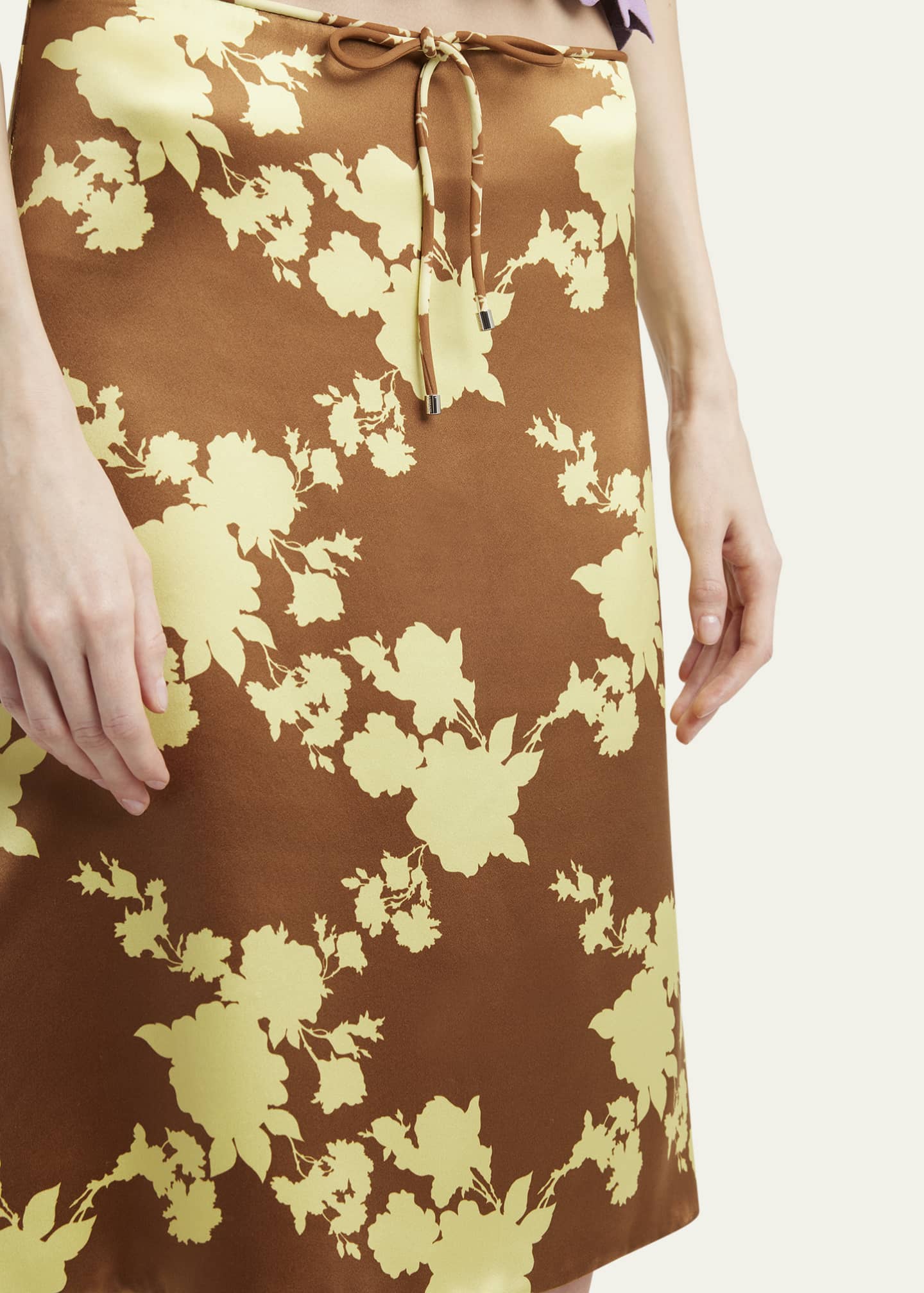 Versace Wild Rose Drawstring Satin Crepe Skirt Image 5 of 5