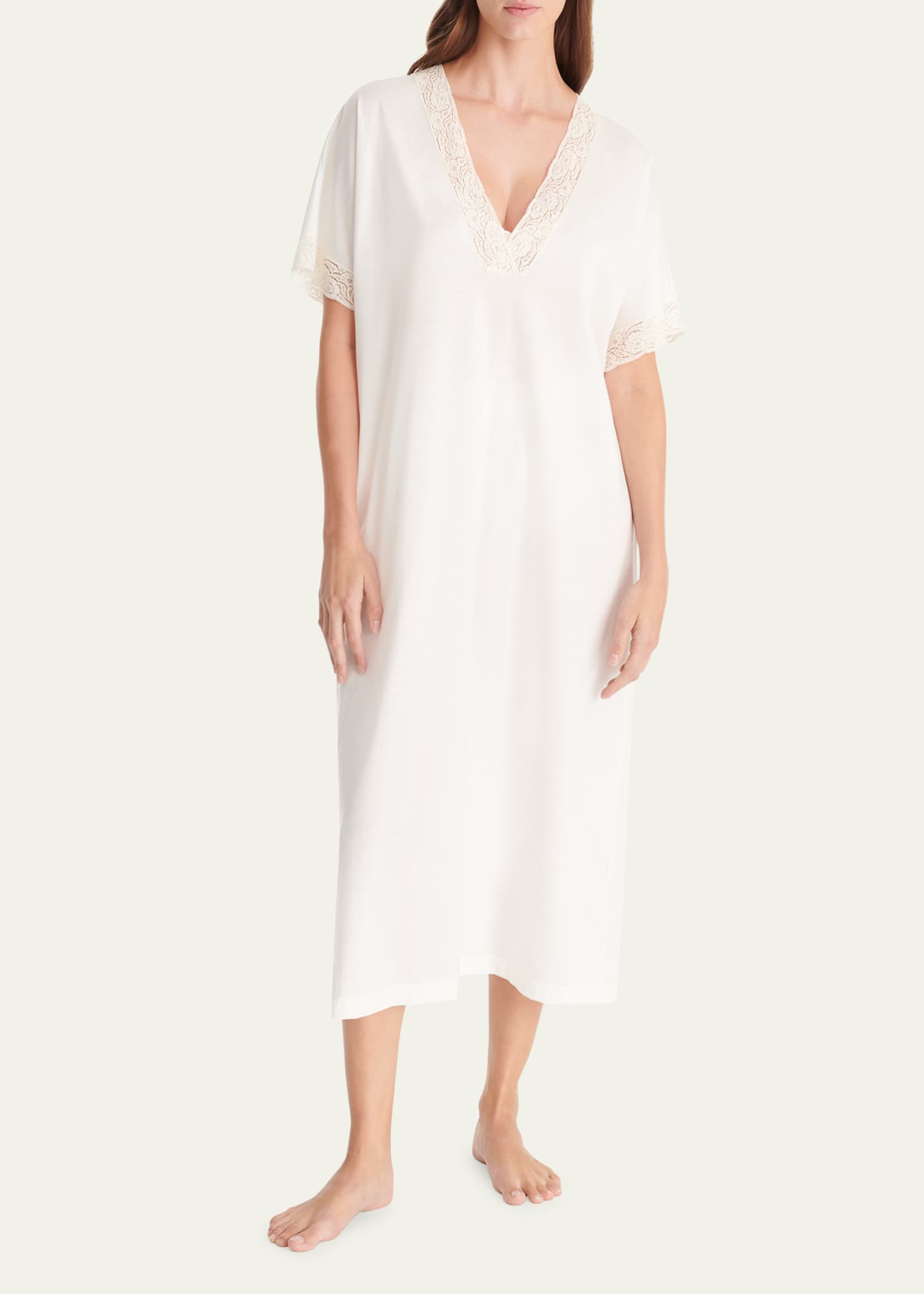 Eres Cristal Lace-Trim Cotton Nightgown Image 2 of 4