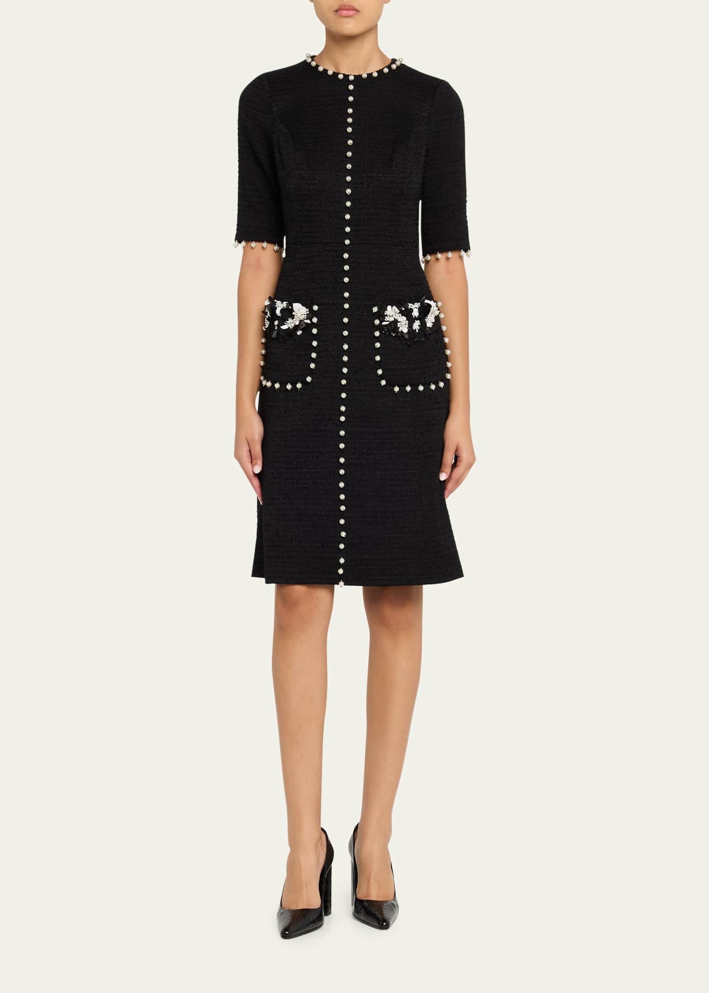 Rickie Freeman For Teri Jon Bead-Embellished Boucle Dress - Black Whit