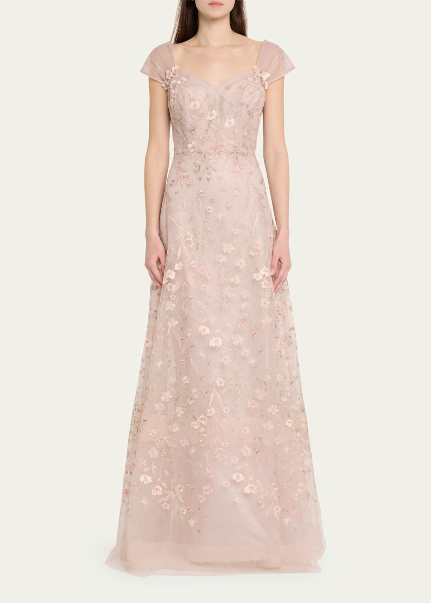 Floral-Embroidered Tulle Gown - Thumbnail 2