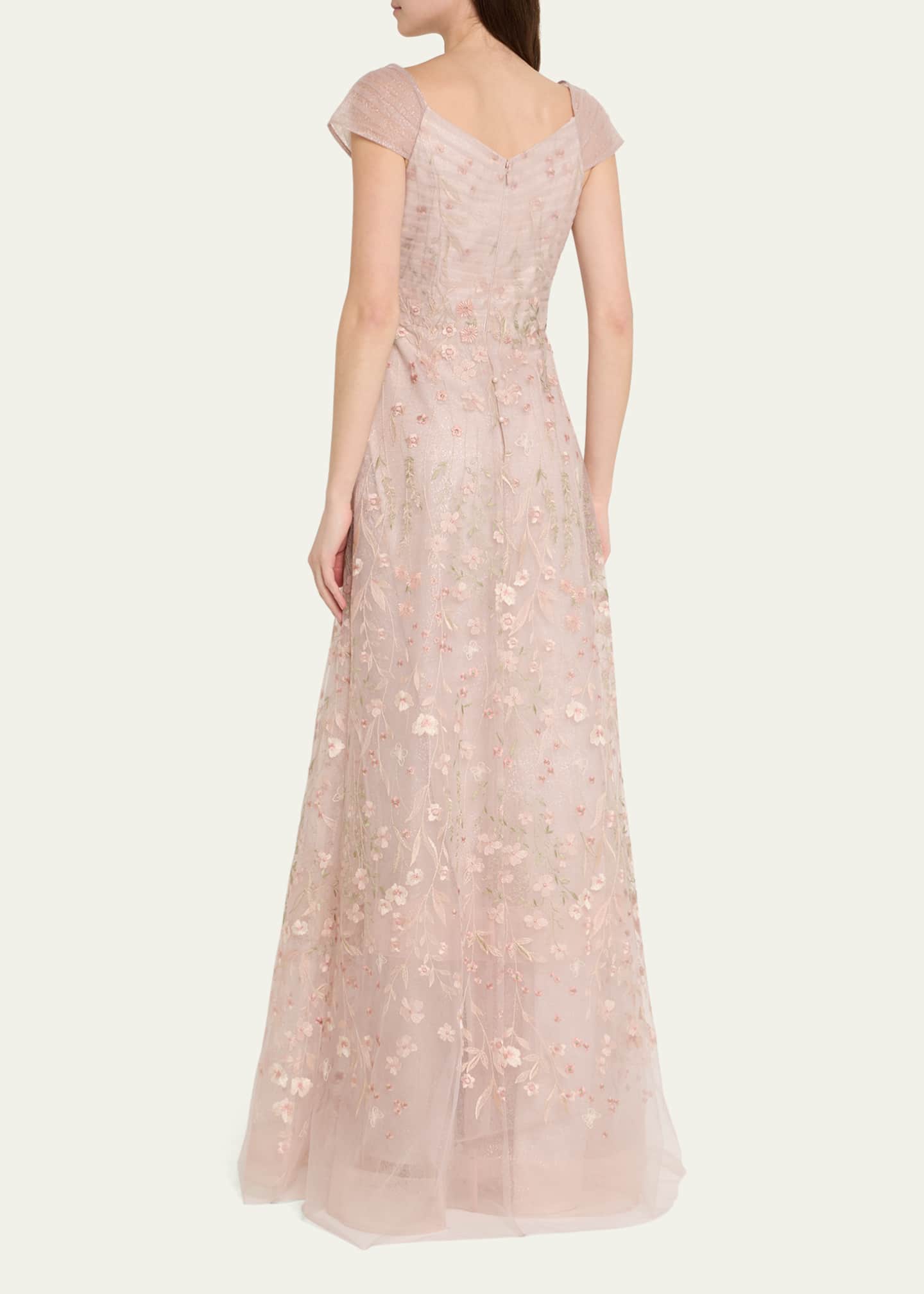 Floral-Embroidered Tulle Gown - Thumbnail 3