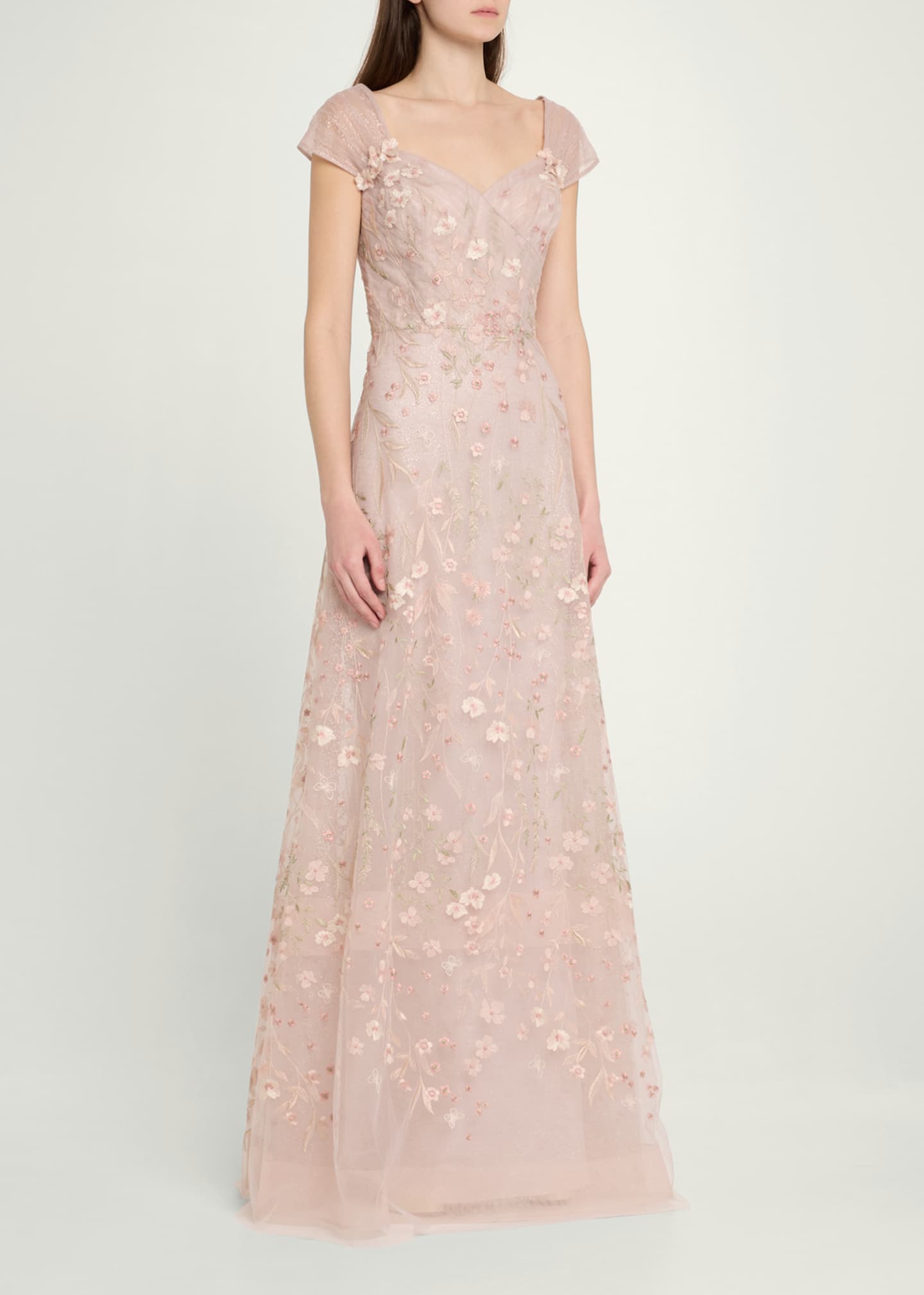Floral-Embroidered Tulle Gown - Thumbnail 4