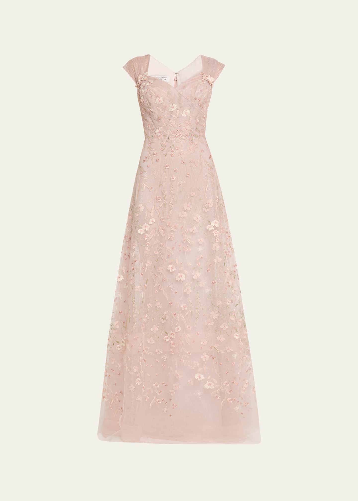 Floral-Embroidered Tulle Gown - Thumbnail 1