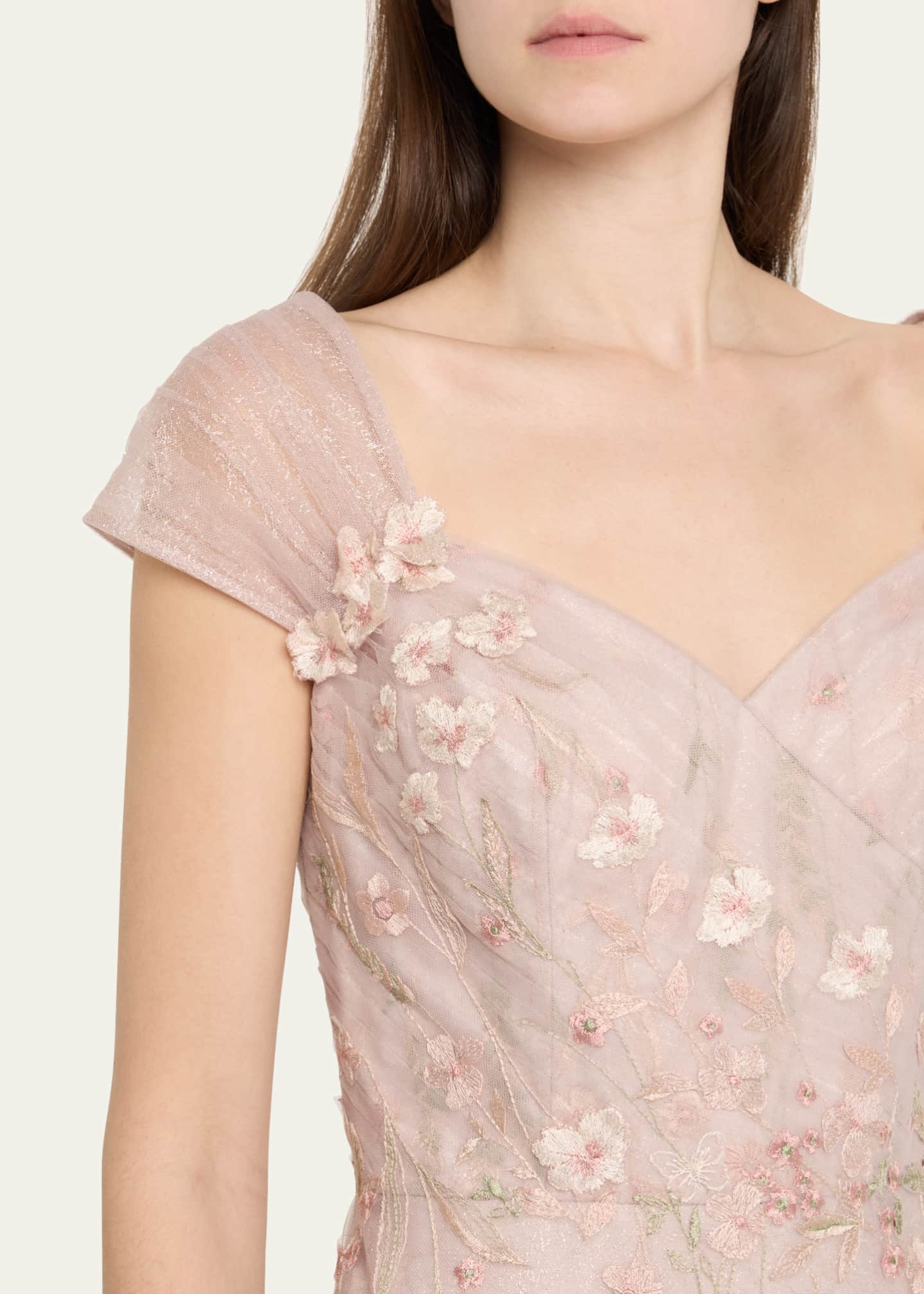 Floral-Embroidered Tulle Gown - Thumbnail 5