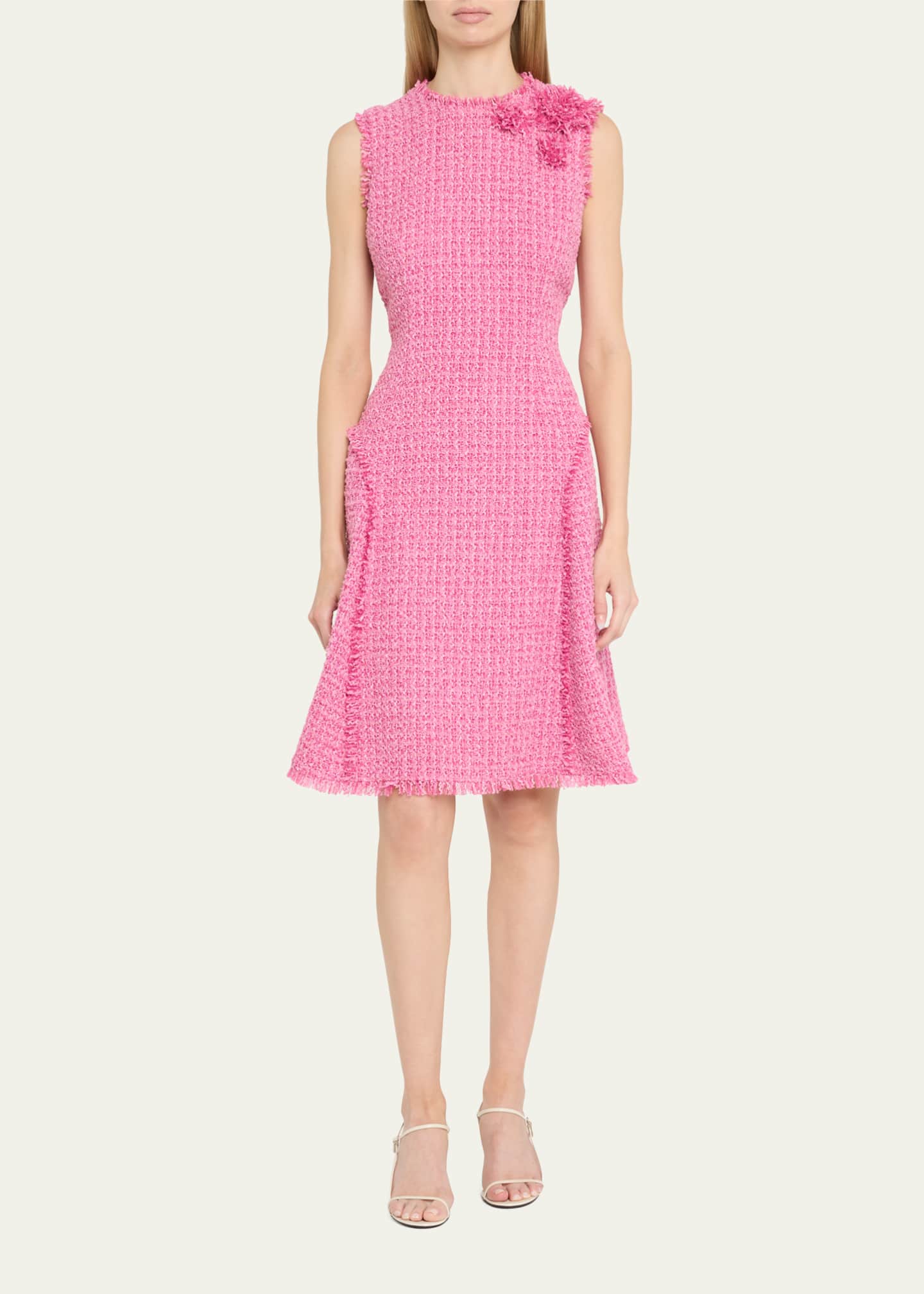 Rickie Freeman for Teri Jon Sleeveless Fringe-Trim Boucle Dress Image 2 of 5
