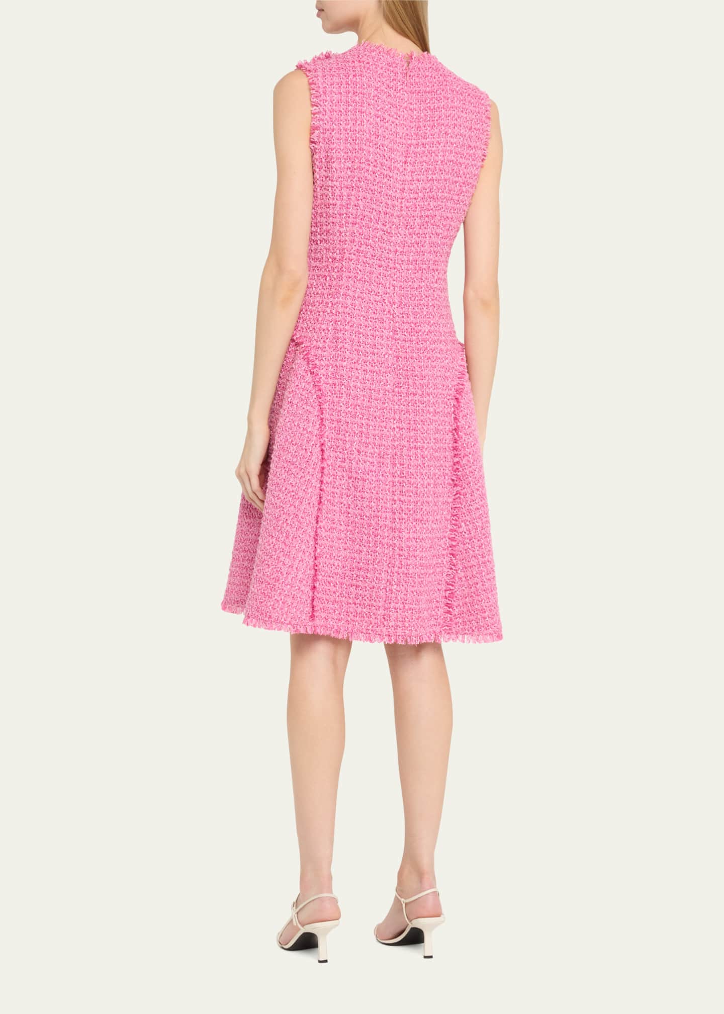 Rickie Freeman for Teri Jon Sleeveless Fringe-Trim Boucle Dress Image 3 of 5