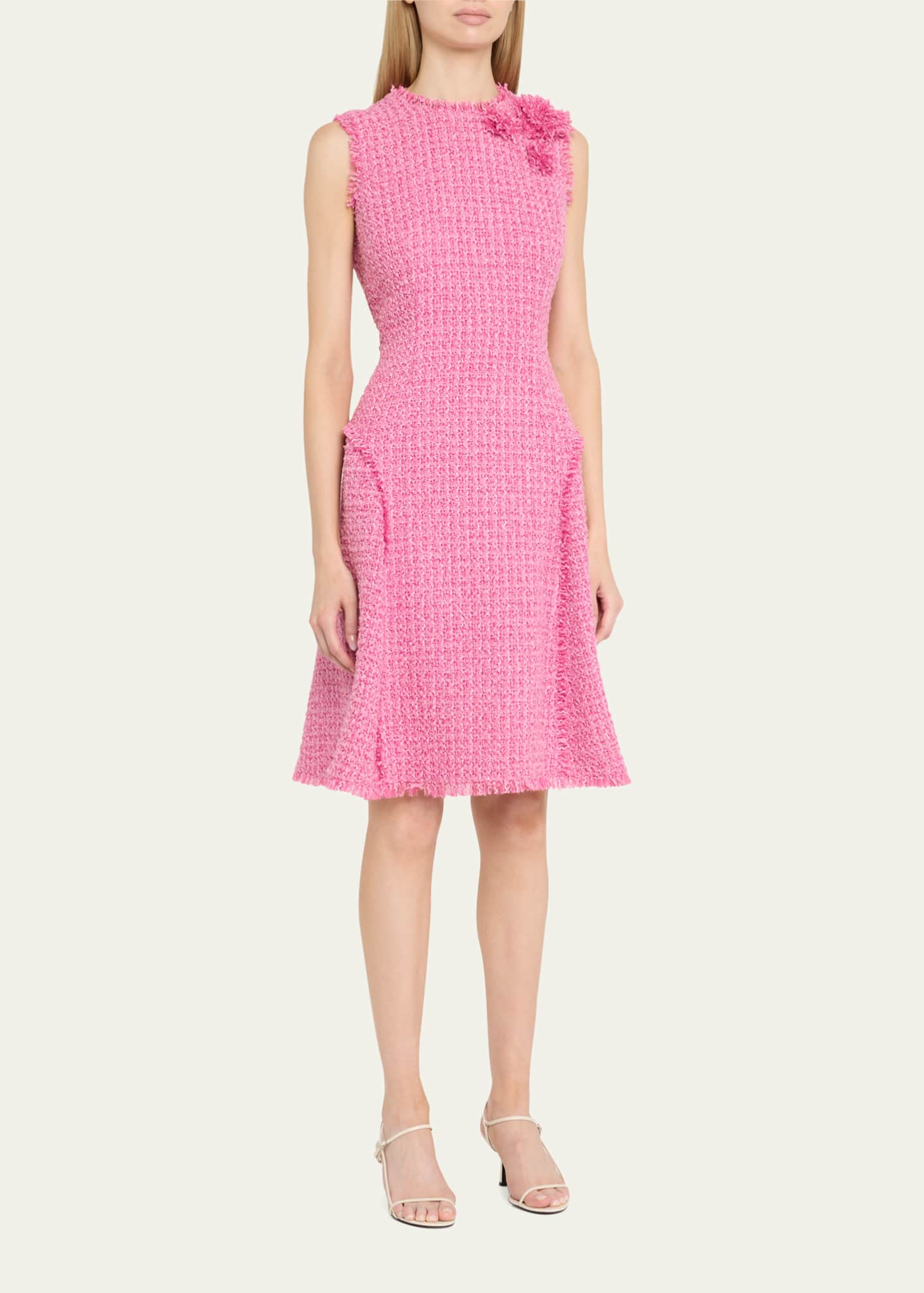Rickie Freeman for Teri Jon Sleeveless Fringe-Trim Boucle Dress Image 4 of 5